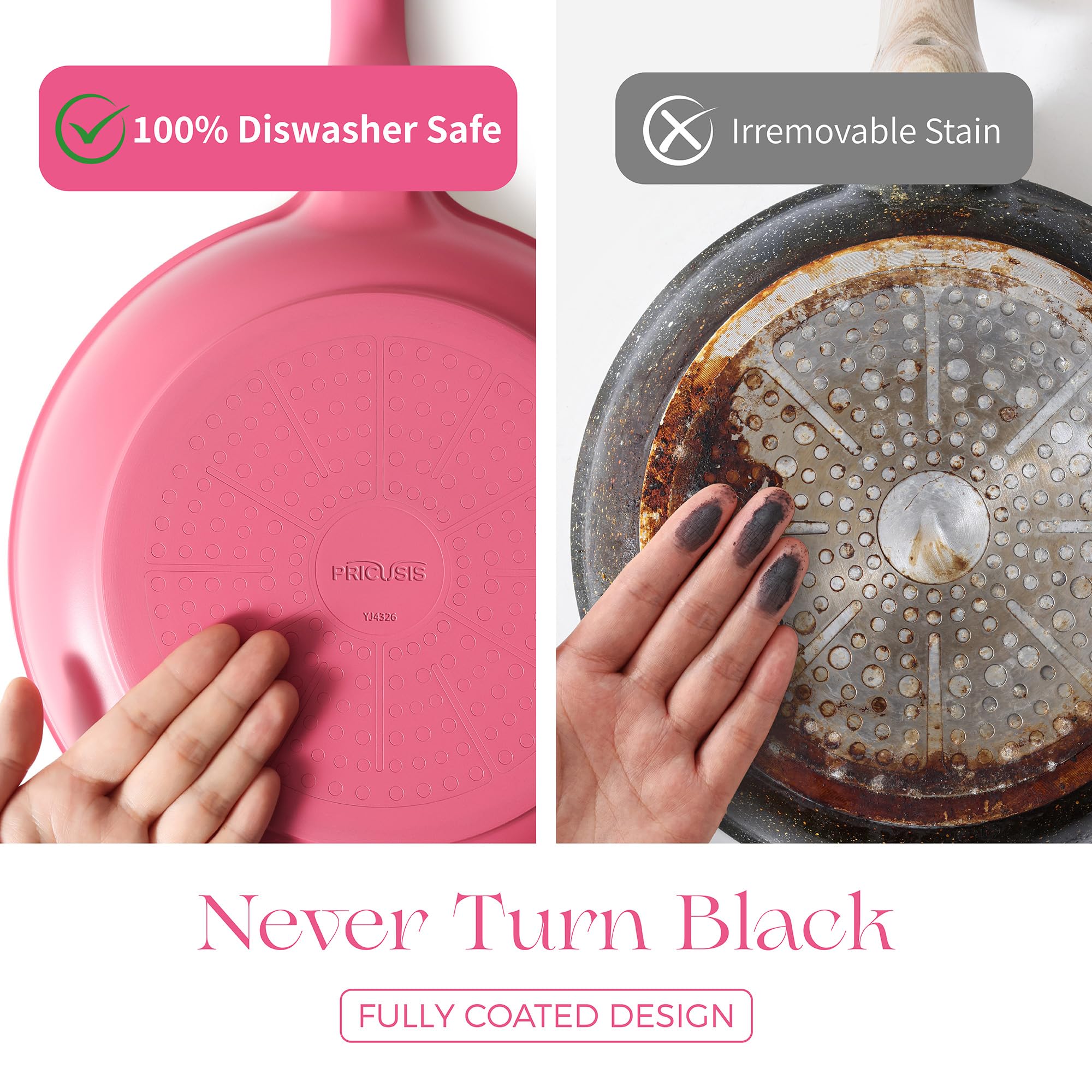 PRICUSIS Nonstick Frying Pan, 8/10/12 Inch Skillet with Stay Cool Handle, Fully Coated, Induction Compatible, 100% Dishwasher Safe, PFOA Free（10 Inch, Black Sesame）