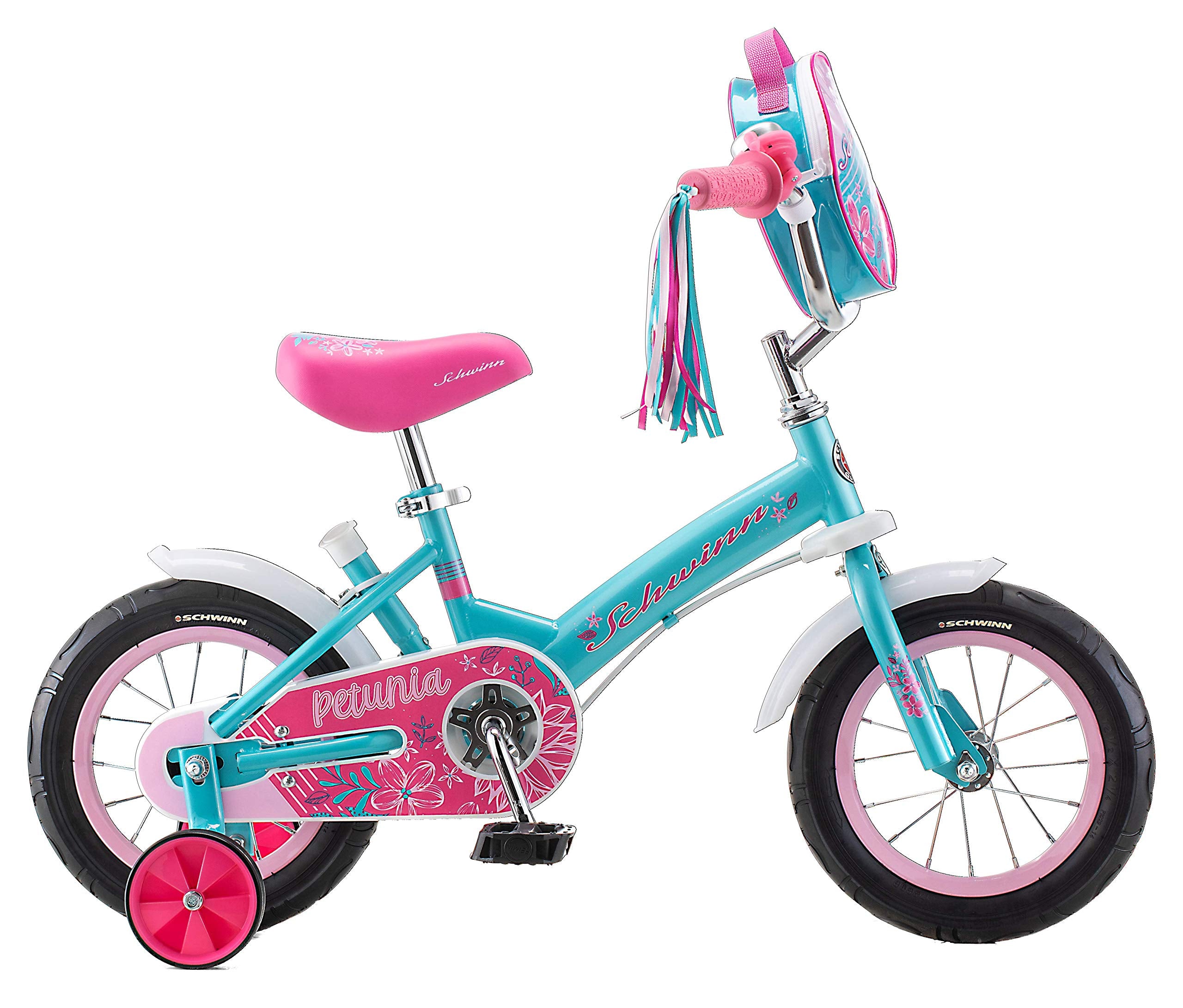 Schwinn Petunia and Grit Bike, Bike for Kids Ages 2-4, Steerable Beginner Bicycle with Training Wheels, Parent Push Handle, Rear Coaster Brake, Adjustable Seat