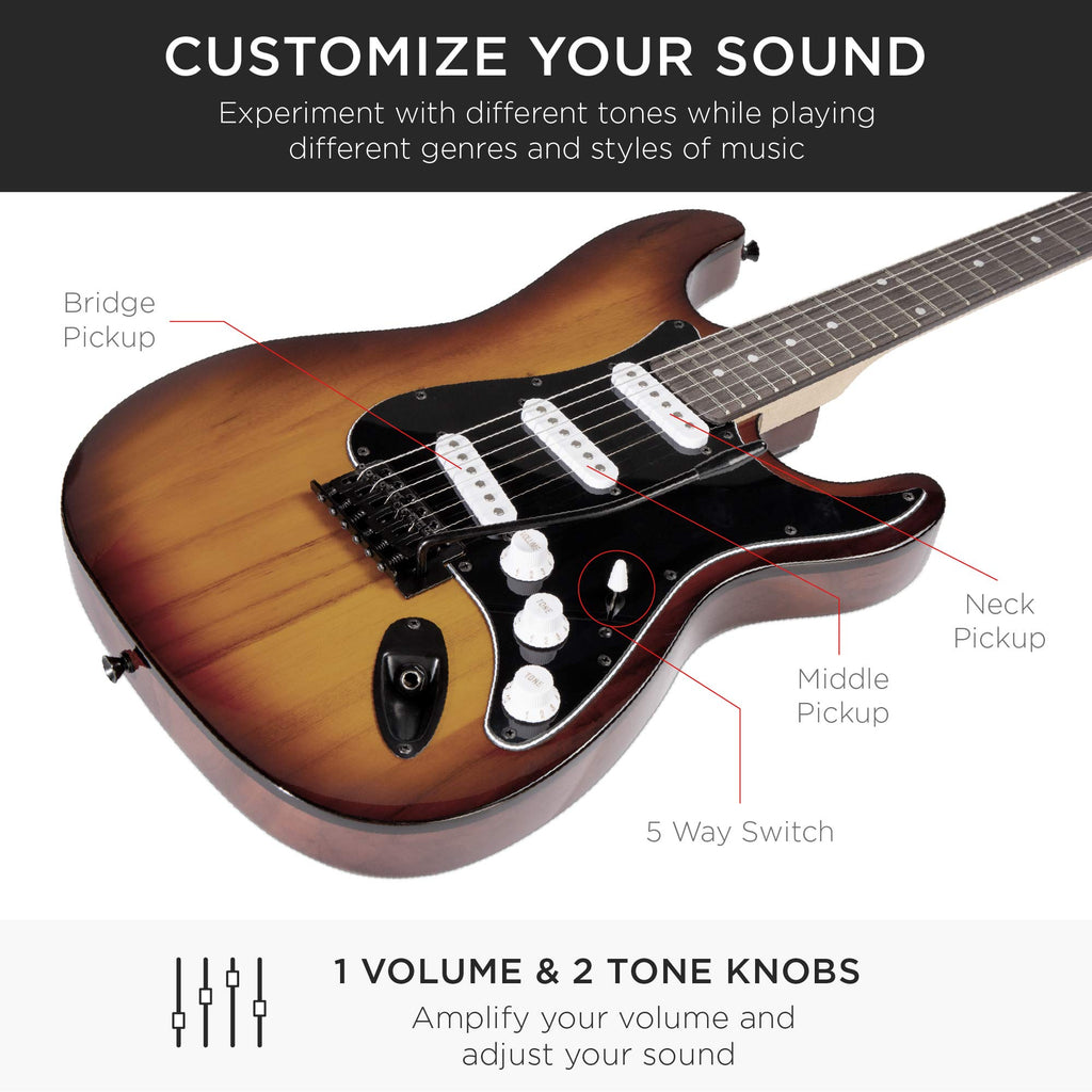 Best Choice Products 39in Full Size Beginner Electric Guitar Starter Kit w/Case, Strap, 10W Amp, Strings, Pick, Tremolo Bar - 3 Color Sunburst
