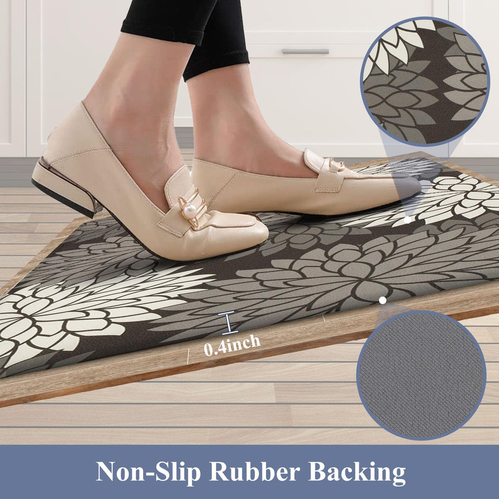 HEBE Anti Fatigue Kitchen Rugs Sets of 2, Non Slip Kitchen Mats for Floor, Waterproof Cushioned Comfort Standing Carpet for Kitchen Sink, Home Office, Laundry Room