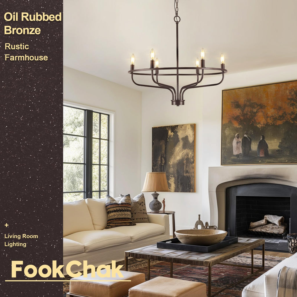 Black Chandelier 6-Light Dining Room Chandelier Kitchen Chandeliers Over Table Round Living Room Chandelier Light Fixture for Bedroom, Kitchen, Foyer