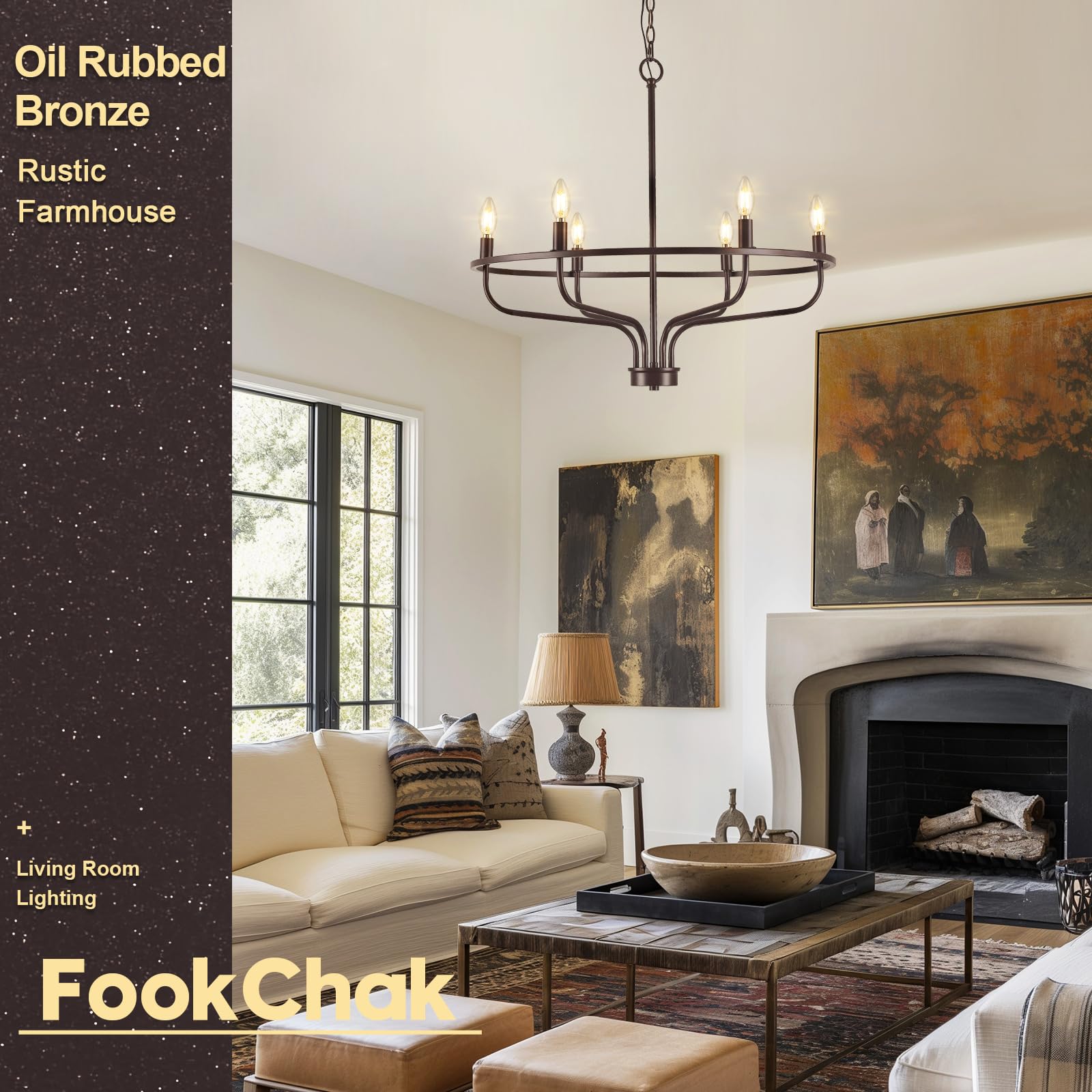 Black Chandelier 6-Light Dining Room Chandelier Kitchen Chandeliers Over Table Round Living Room Chandelier Light Fixture for Bedroom, Kitchen, Foyer