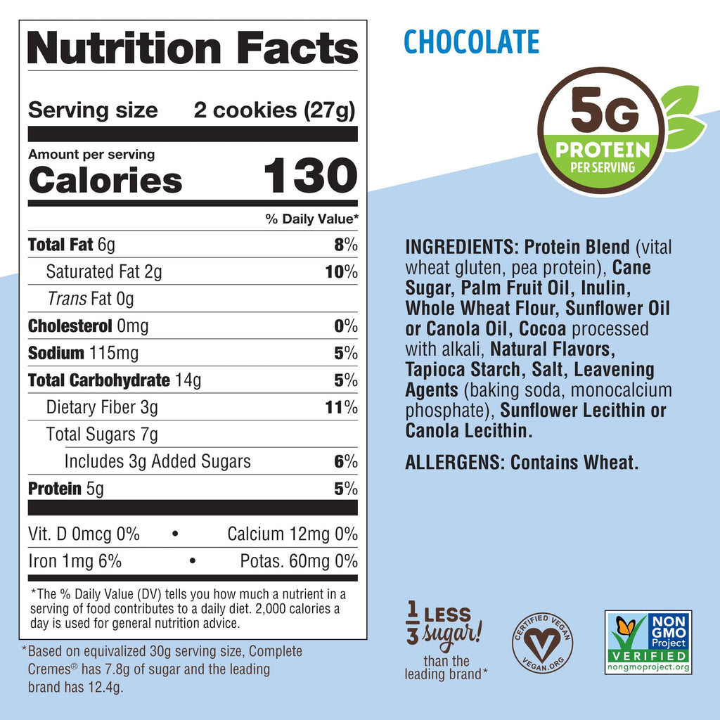 Lenny & Larry's The Complete Cremes, Sandwich Cookies, Chocolate, Vegan, 5g Plant Protein, 6 Cookies Per Pack (Box of 12)
