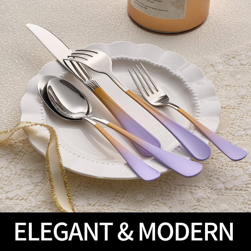 20-Pieces Blac and Pink Silverware Sets for 4,Pink Handle Stainless Steel Cutlery Set, Include Forks Spoons and Knives Set, Dishwasher Safe Utensil Sets for Home Restaurant