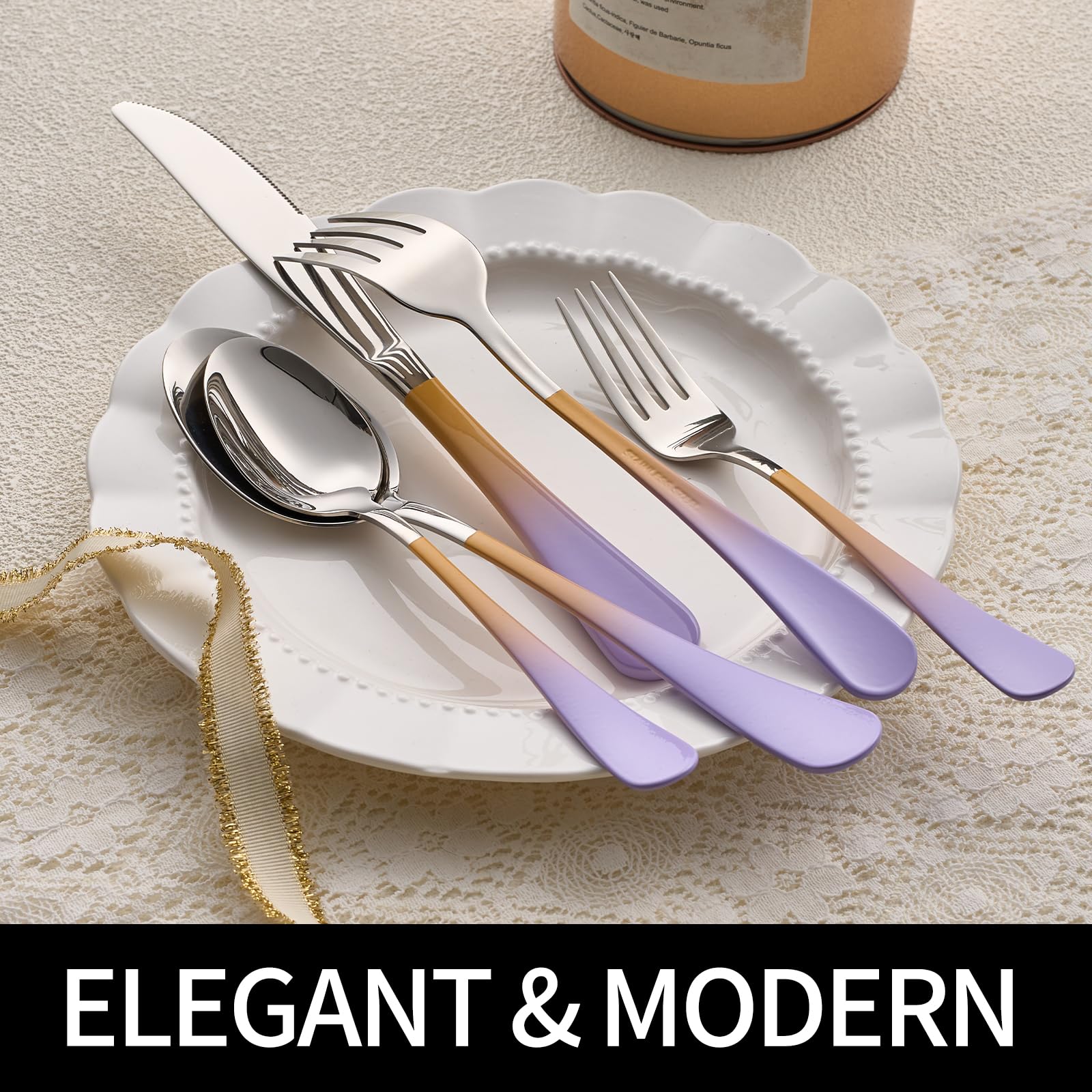 20-Pieces Blac and Pink Silverware Sets for 4,Pink Handle Stainless Steel Cutlery Set, Include Forks Spoons and Knives Set, Dishwasher Safe Utensil Sets for Home Restaurant