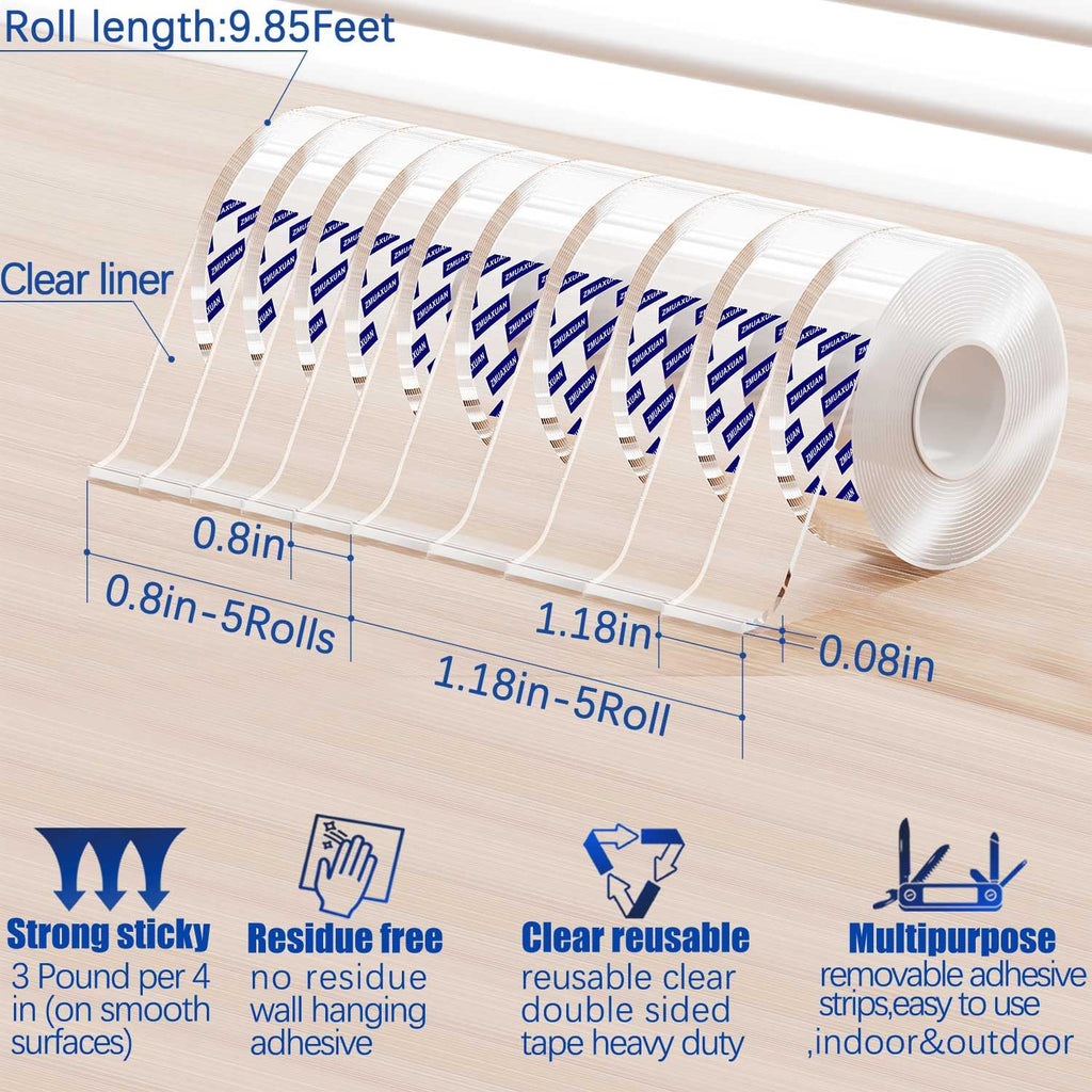 ZMUAXUAN Strong Nano Double Sided Tape Heavy Duty Mounting,Clear Removable Wall Sticky Adhesive Strips,Reusable Thick Gel Grip for Hanging Picture,Poster,Carpet,Photo