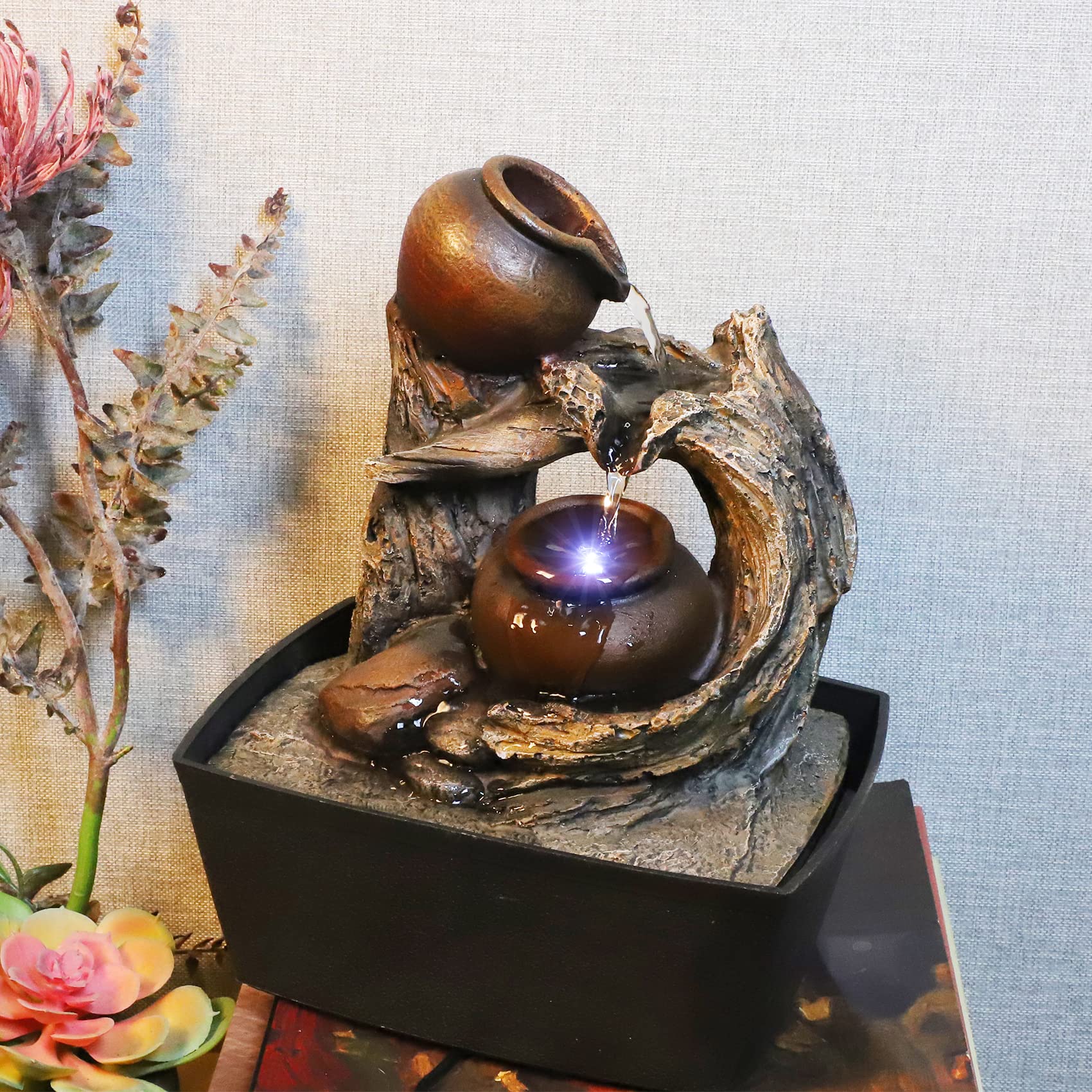 Ferrisland Tabletop Water Fountain, Zen Meditation Indoor Waterfall Fountain, Heart Shape Decoration with LED Light for Home Office Bedroom Relaxation Decor, Gift Ideas