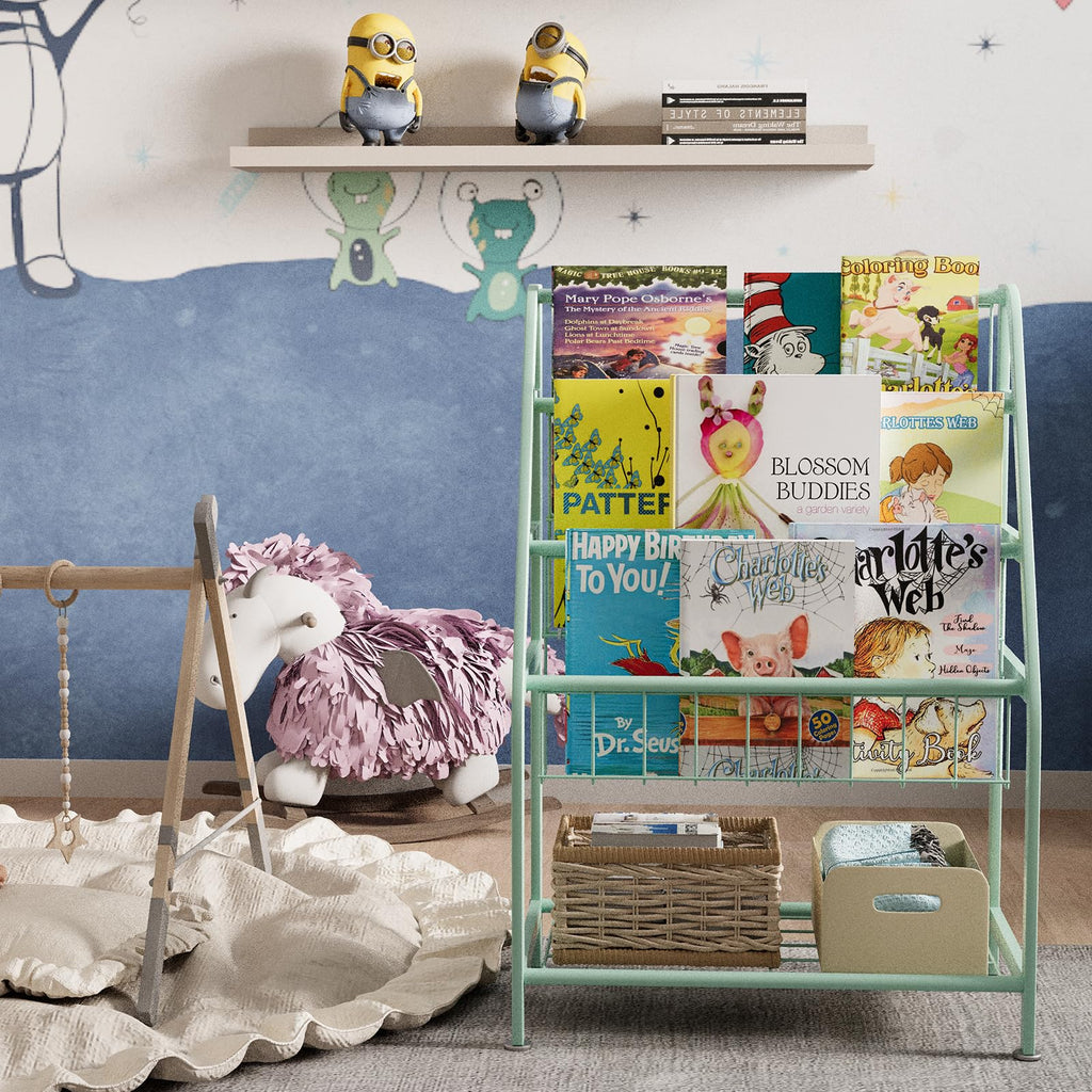 aboxoo Metal Kids Bookshelf Black Large Freestanding for Children Room 32 in Toy Organizer Large Stable Bookcase Bookstore Library Book Unit Storage Kids Bed Living Room