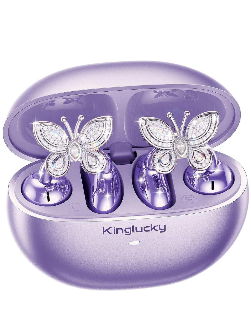 Kinglucky Jewelry-Inspired Clip-On Earbuds with Butterfly Earrings, Comfortable Fit & 40H Playtime Open Ear Bluetooth 5.4 Wireless Headphones for Women, Small Ears, Sports & Workouts (Black)