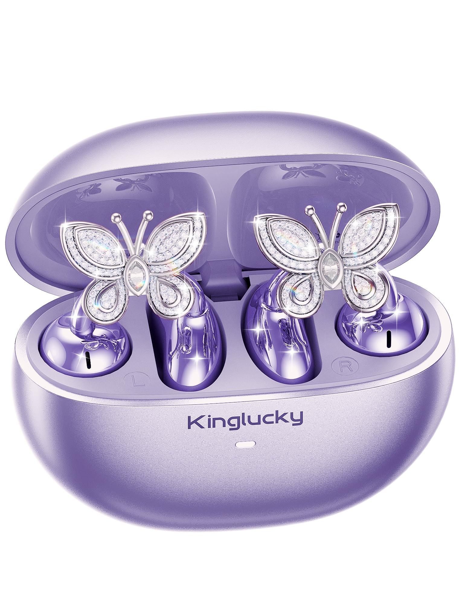 Kinglucky Jewelry-Inspired Clip-On Earbuds with Butterfly Earrings, Comfortable Fit & 40H Playtime Open Ear Bluetooth 5.4 Wireless Headphones for Women, Small Ears, Sports & Workouts (Black)