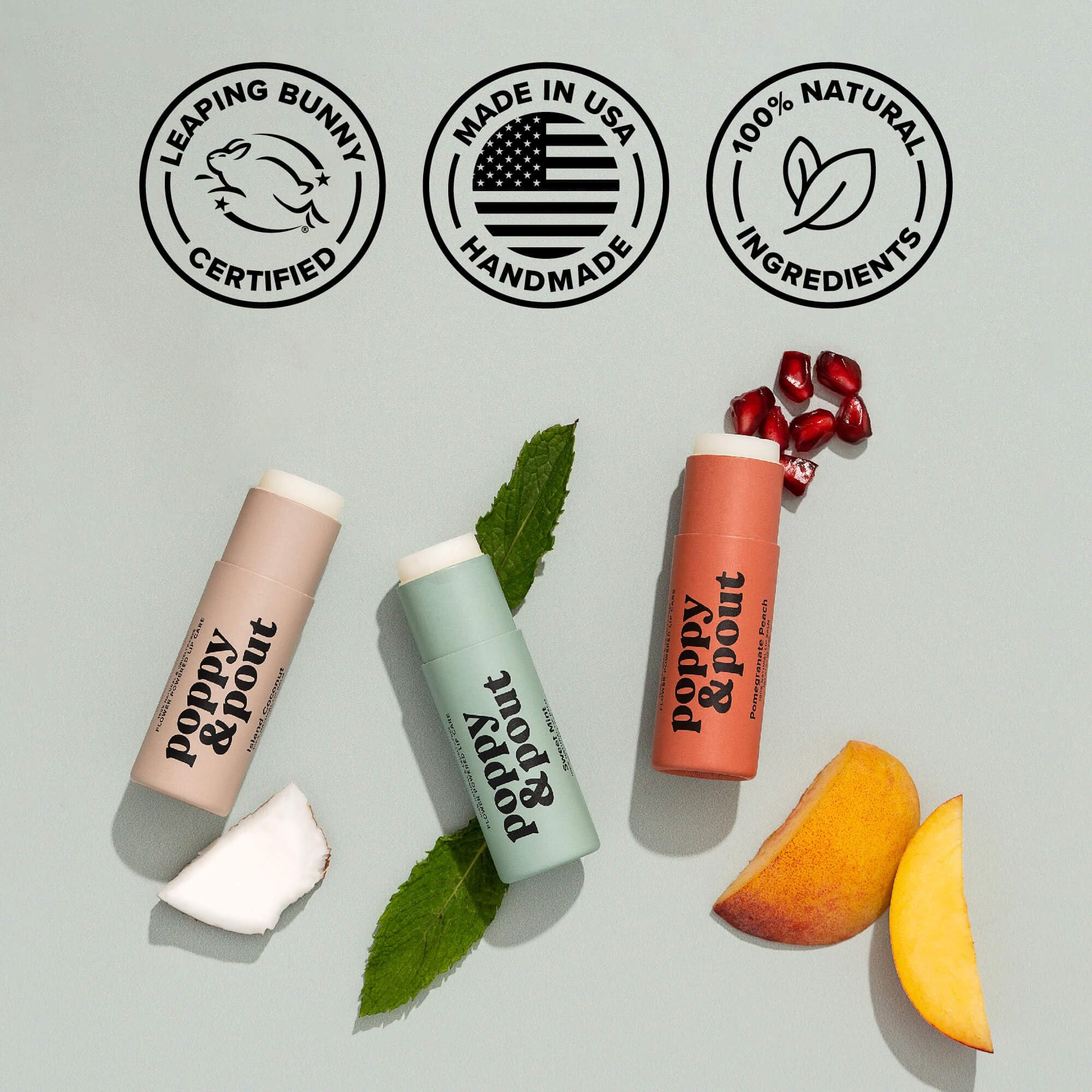 Poppy & Pout Blood Orange Mint Jumbo Lip Balm | All Natural Lip Balms & Moisturizers | Hydrates with Beeswax, Vitamin E, Organic Coconut Oil | Cruelty-Free | Lip Balm in Recyclable Cardboard Tube