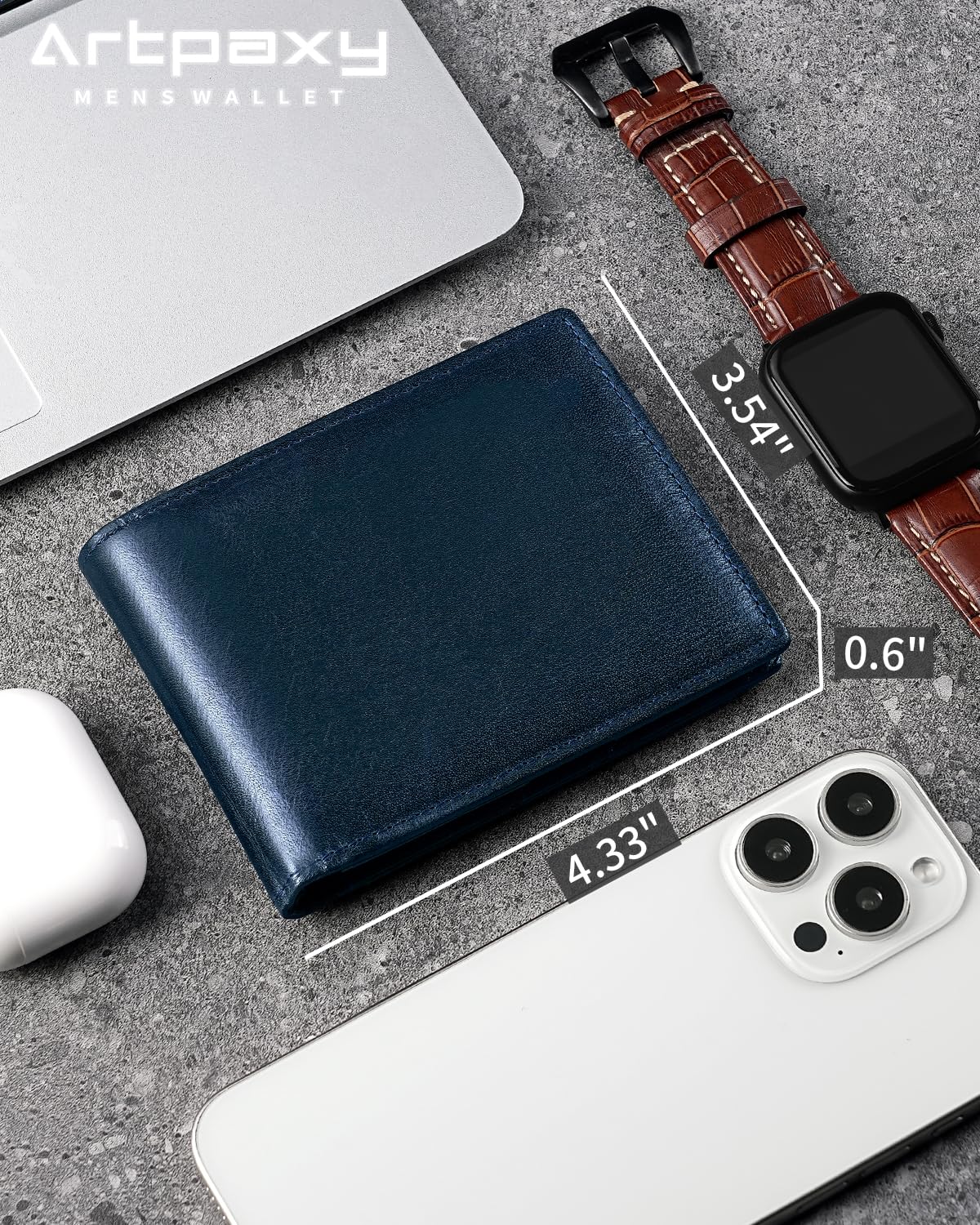 Artpaxy Mens Wallet Genuine Leather Bifold RFID Blocking Wallet for Men with 1 ID Window 13 Card Holders 2 cash pockets 1 Gift Box