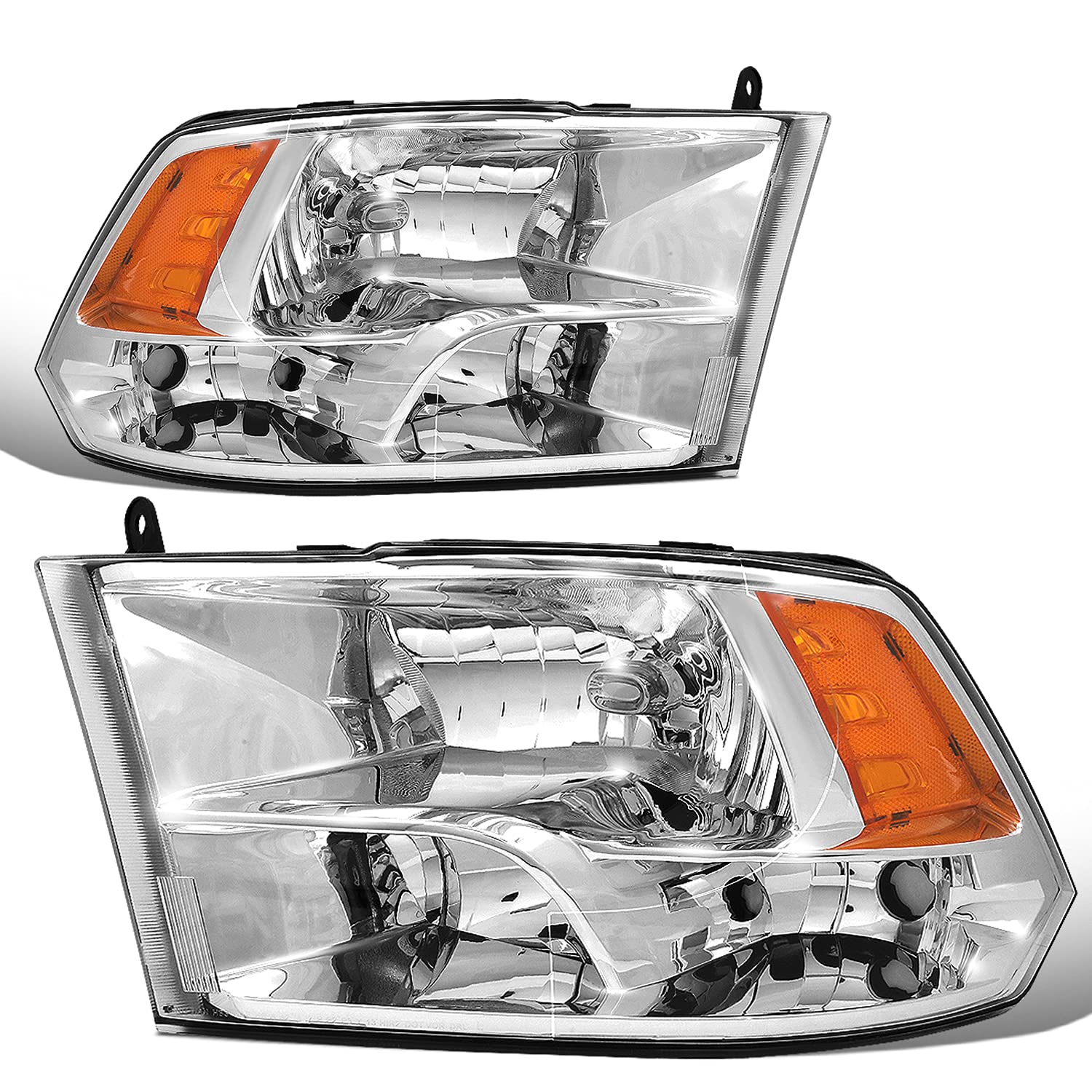 DNA Motoring HL-OH-DR09QUA-BK-CL1 Black Housing Headlights Replacement Compatible with 10-18 Ram 1500-5500, Fit Dual or Quad Headlight Models