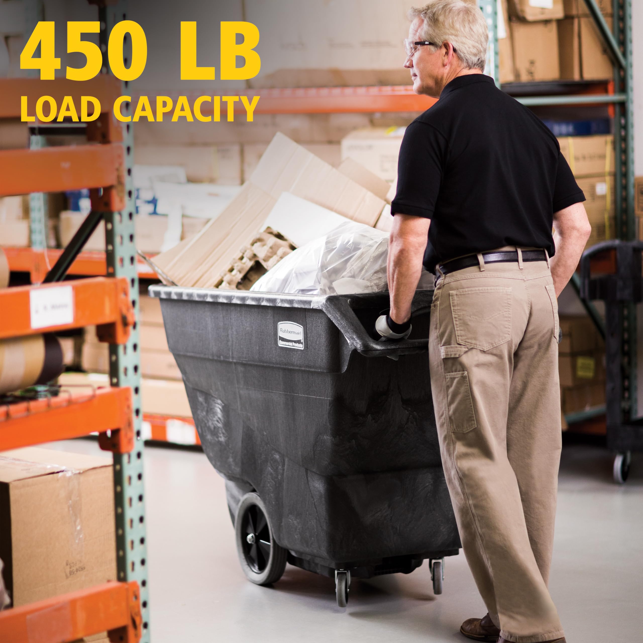 Rubbermaid Commercial Products Tilt Dump Truck, 1 Cubic Yard, 2100 lb Capacity, Black, Heavy Load Capacity with Wheels, Trash Recycling Cart for Office/Warehouse/Facility Management
