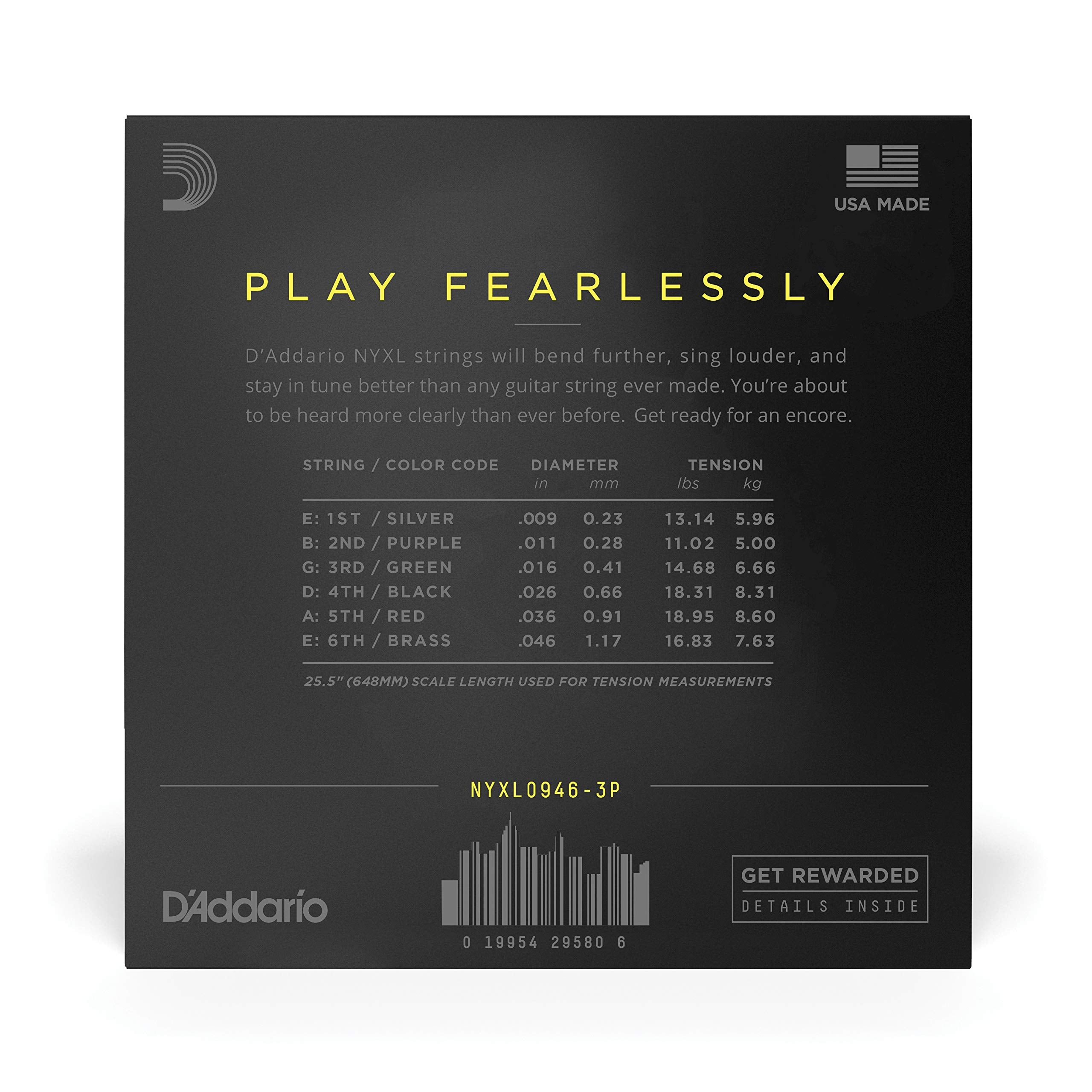 D'Addario Electric Guitar Strings, NYXL Nickel Plated, NYXL1149, Medium Gauge 11-49, 6-String Set, Pack of 1
