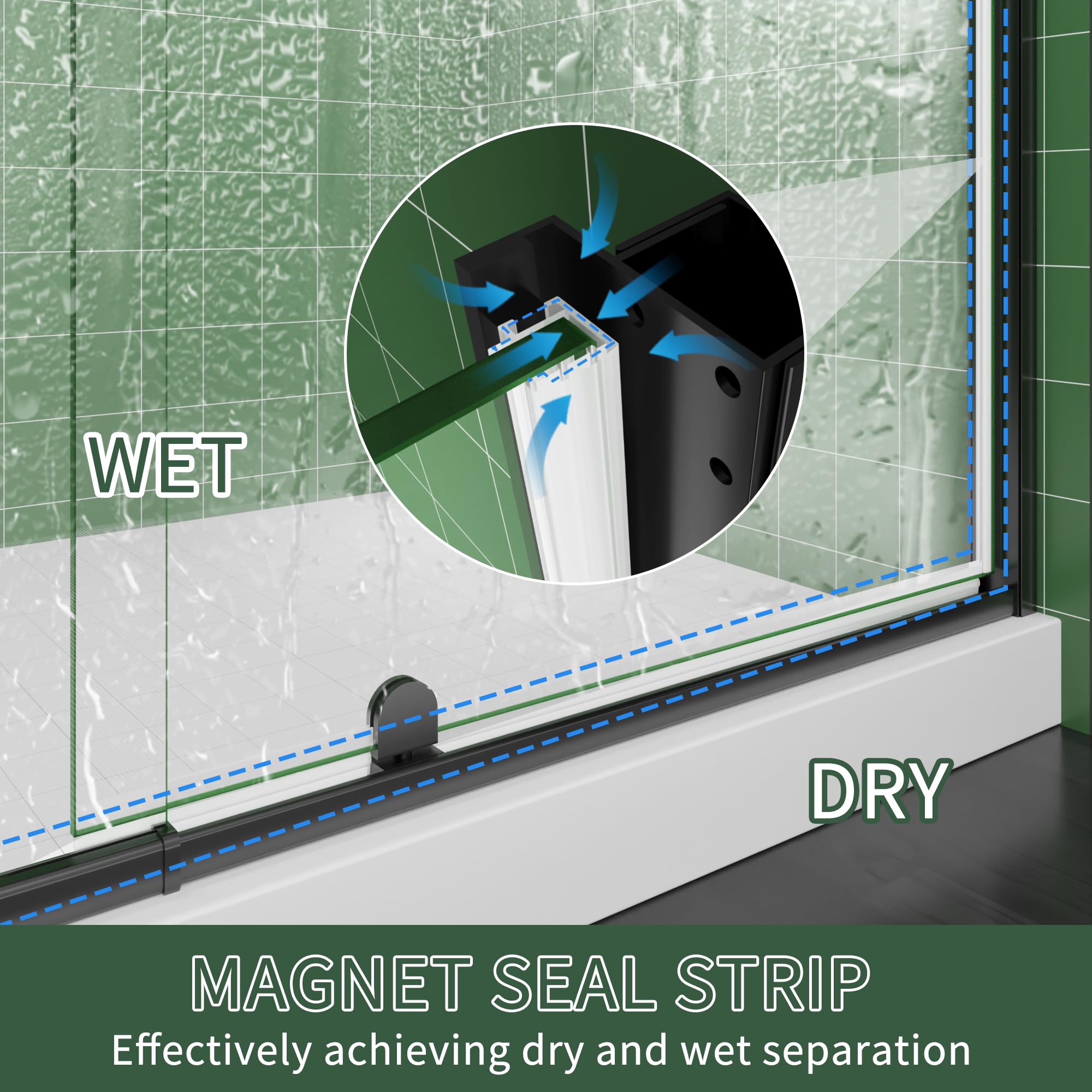 38–42 Inch W x 71 Inch H Semi-Frameless Pivot Shower Door, Swing Glass Shower Door with 1/4" (6mm) Clear SGCC Tempered Glass, Matte Black Finish, Reversible Installation for Bathroom