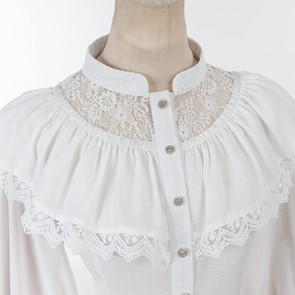 Nuoqi Victorian Blouse Womens Gothic Shirt Vintage Long Sleeve Lotus Ruffle Tops