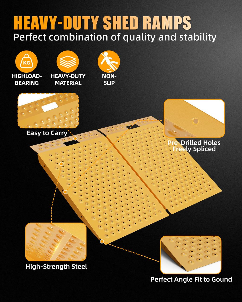 VNN 29" x 24" Shed Ramp for Riding Mower - 750 LB Capacity Shed Ramps, Anti-Slip Punch Plate Ramp for ATV, Motorcycles, Garages & Barns (1PC,Black, Alloy)