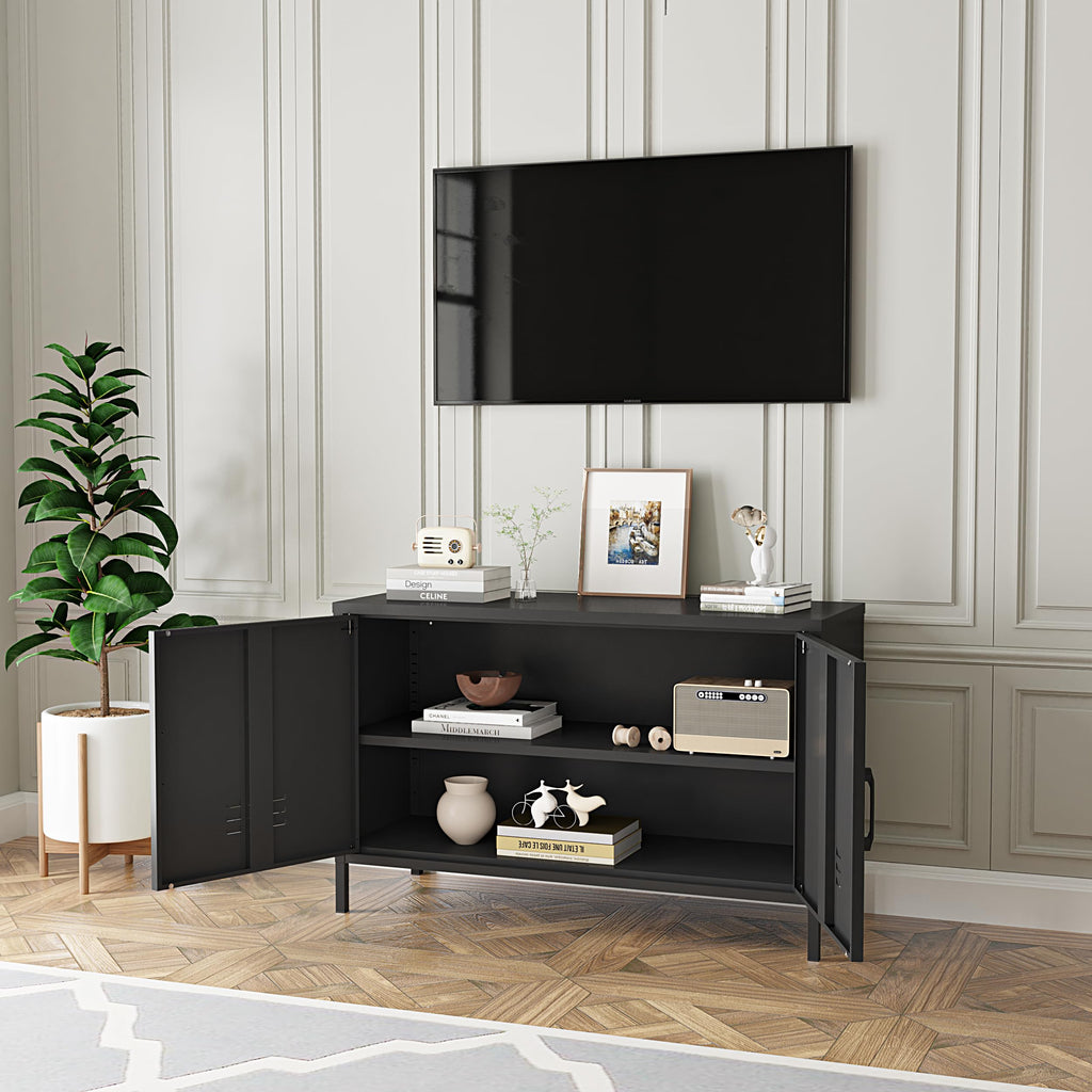 2 Door Steel Accent Cabinet,Black Metal Storage Cabinet with Adjustable Shelf,2-Tier Office Cabinet,Multipurpose Metal Locker Storage Cabinet for Office Home,Music Studio