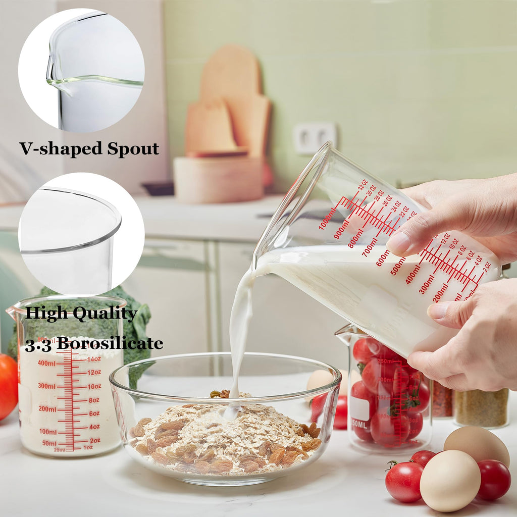 High Borosilicate Glass Measuring Cup-V-Shaped Spout，Glass Measuring Beaker for Kitchen or Restaurant, Easy to Read, 30 ML (1 Oz)-Pack of 2