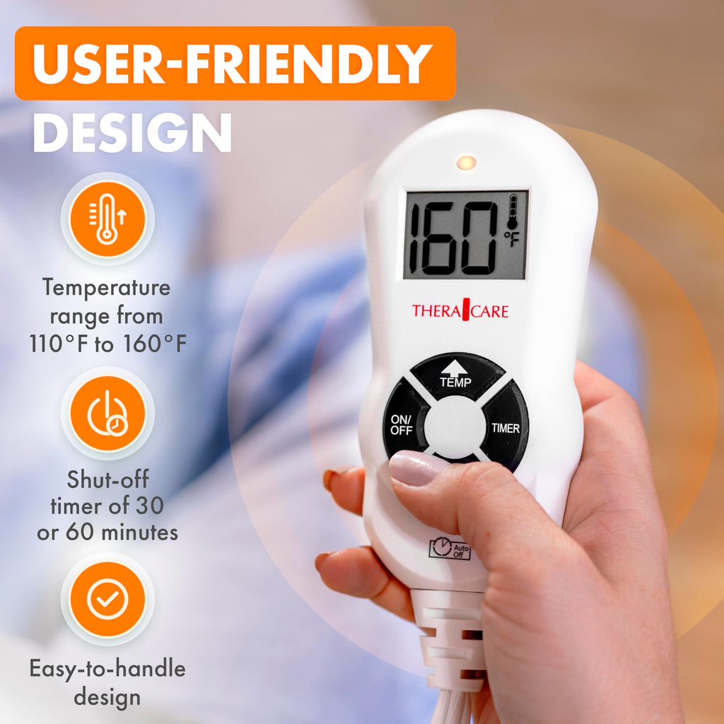 TheraCare Electric Heating Pad | Dry Heat Therapy | 4 Adjustable Heat Settings | 12" x 15" | Comfortable, Soft & Durable