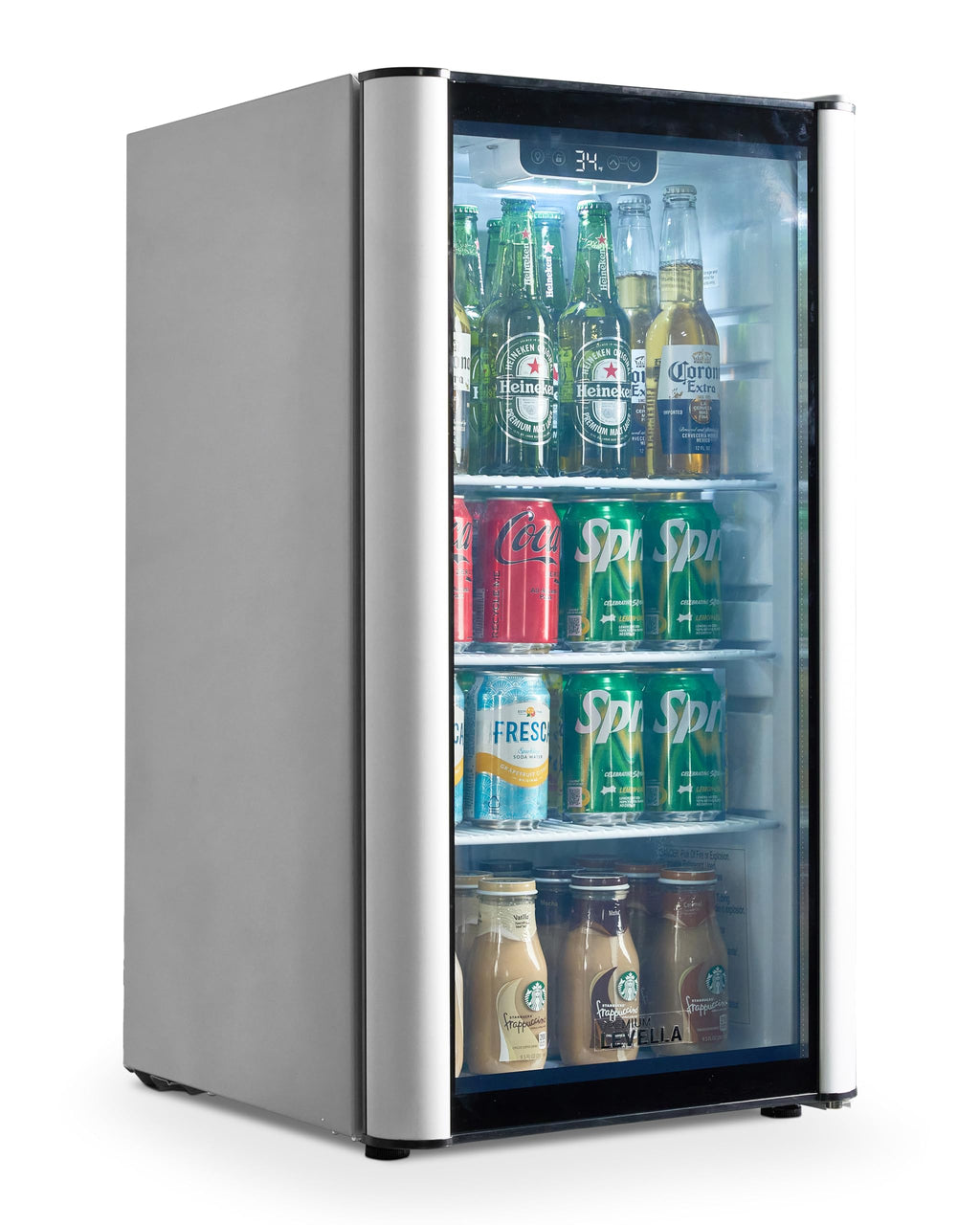 PremiumLevella PRF37DX Glass Door Display Refrigerator 3.1 cu ft Commercial Beverage Cooler Merchandiser - Black