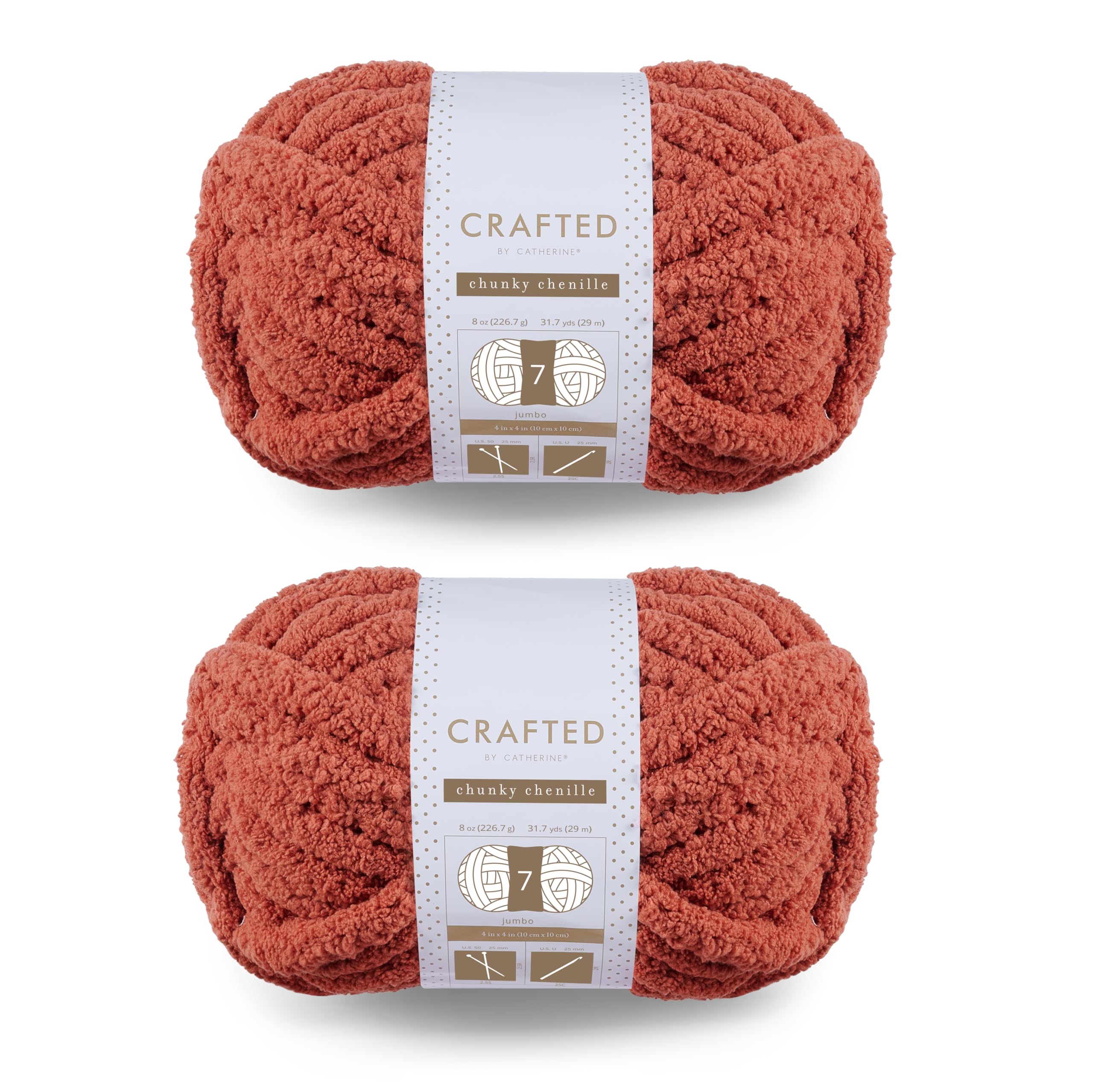 Crafted By Catherine Chunky Chenille Yarn - 2 Pack (8 oz / 227 g, 31.7 Yards Each Skein), Beige, Gauge 7 Jumbo