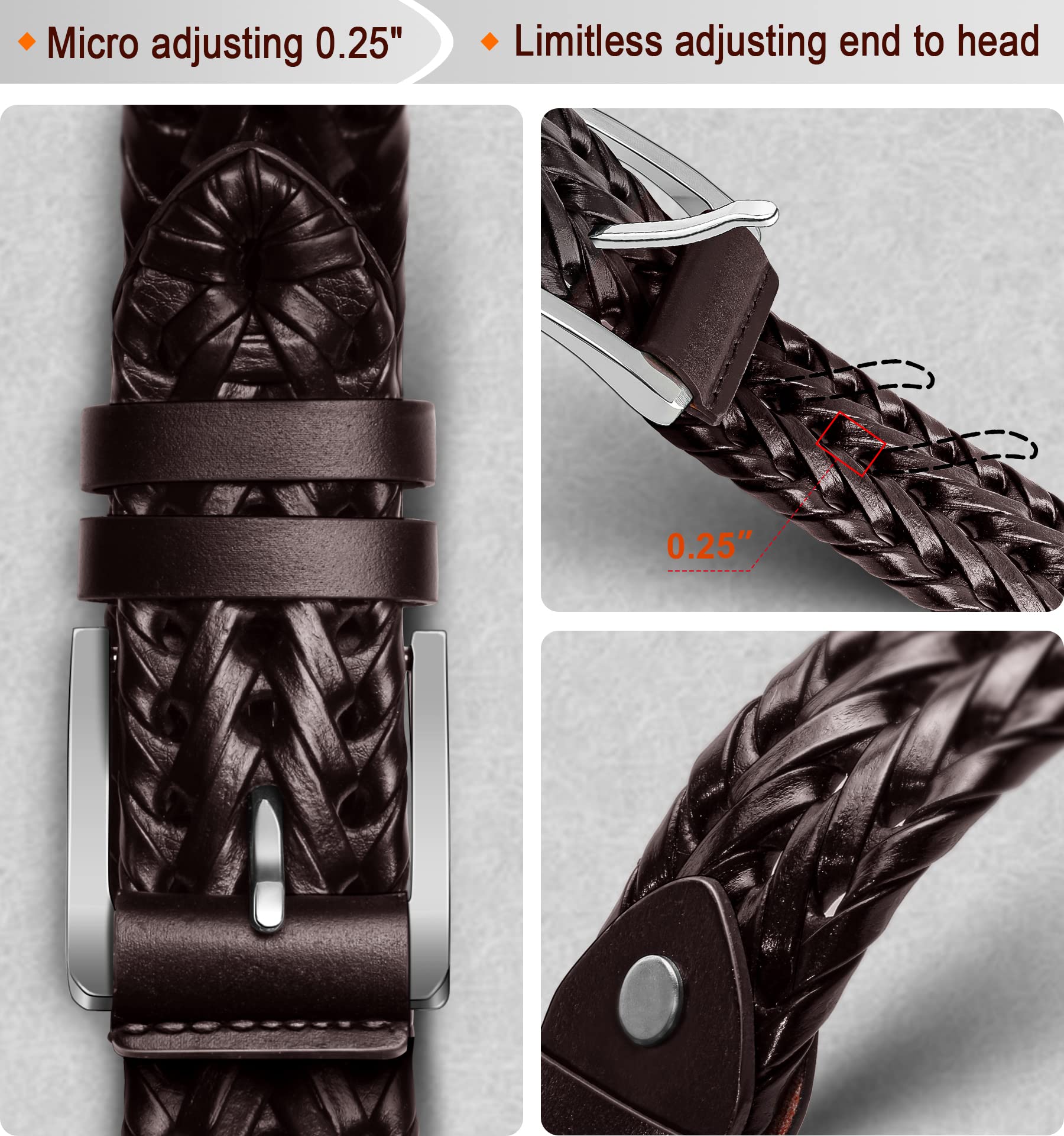 BULLIANT Mens Belts,Leather Woven Braided Belts for Gift Men Casual Jeans Golf