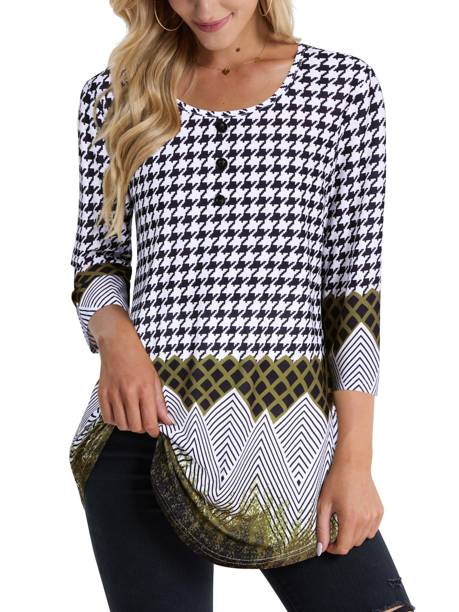 BAISHENGGT Womens Tops 3/4 Sleeve Round Neck Casual Tunic Tops Fall Fashion 2025 Dressy Casual Blouses