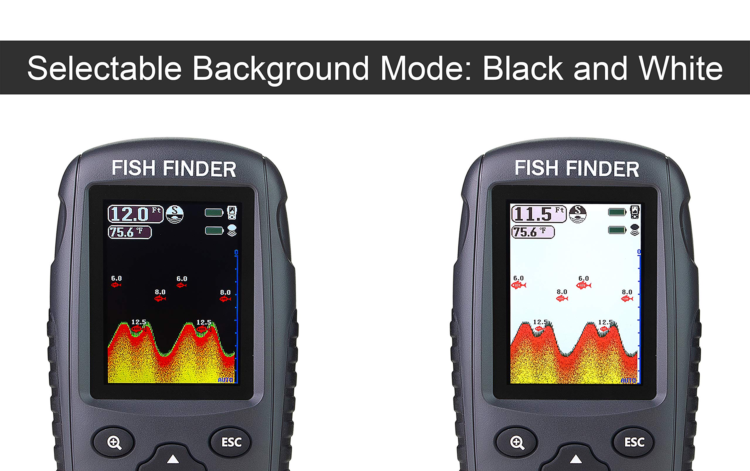 Portable Rechargeable Fish Finder Wireless Sonar Sensor Fishfinder Depth Locator with Fish Size, Bottom Contour, Color LCD Display