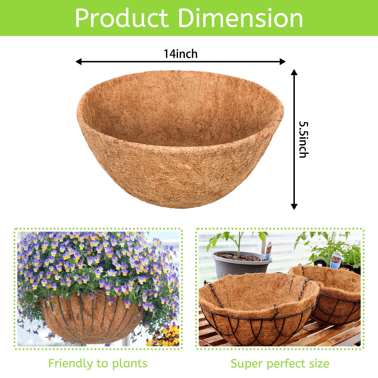 Riare 2 Pack 12 Inch Round Coco Liners Replacement, 100% Natural Coconut Coir Liners for Hanging Baskets, Garden Flower Vegetables Planter Pot, Window Box, Fence, Decks