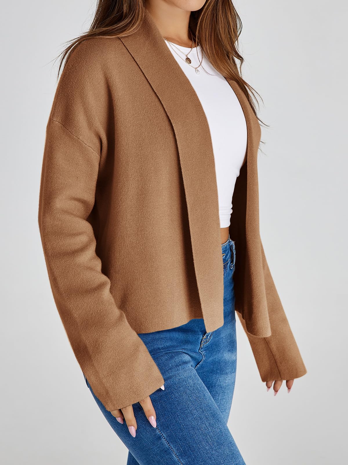 Saodimallsu Womens Cropped Cardigan Open Front Shawl 2026 Fall Trendy Long Sleeve Sweater Jacket