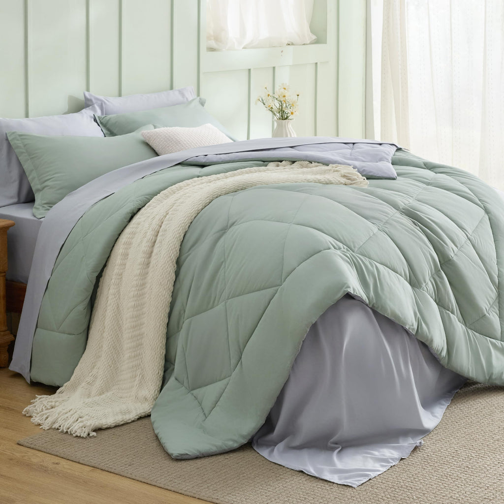 Bedsure Twin Comforter Set - 5 Pieces Reversible Grey Bedding, Twin Size Bed Set for All Seasons, Bed in a Bag with Down Alternative Comforter, Sheets, Pillowcase & Sham