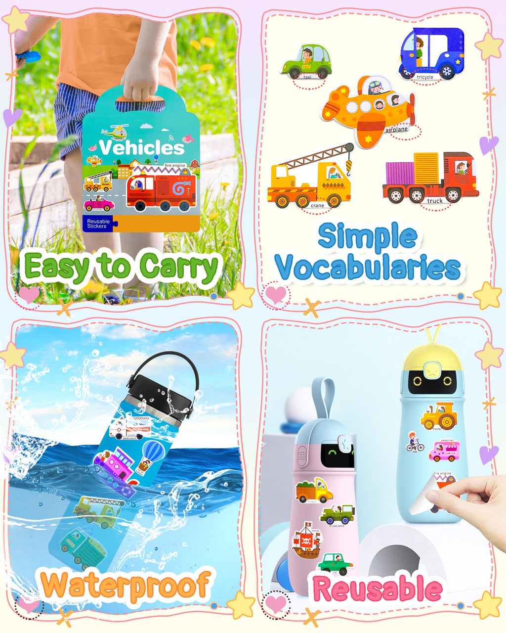 Benresive Reusable Sticker Book for Toddlers, Stickers for Kids, Travel Toys for Arts & Crafts Activities, Birthday Gift for Boys & Girls, Animals Dinosaurs Insects Themes