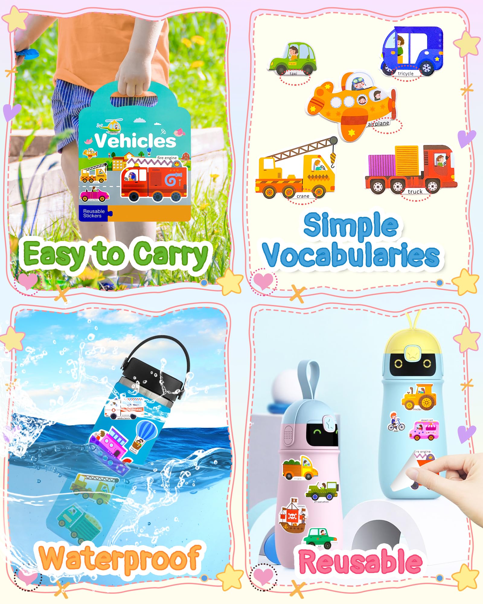 Benresive Reusable Sticker Book for Toddlers, Stickers for Kids, Travel Toys for Arts & Crafts Activities, Birthday Gift for Boys & Girls, Animals Dinosaurs Insects Themes