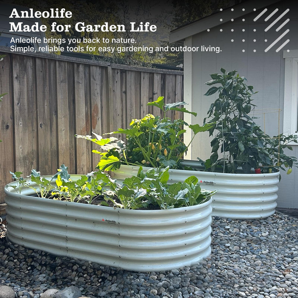 A ANLEOLIFE 2-Pack 3ft x 24” Tall Galvanized Raised Garden Beds Outdoor, Round Metal Planter Box for Planting Vegetables Flowers Herb, Anti-Rust & Easy-Setup, Quartz Grey