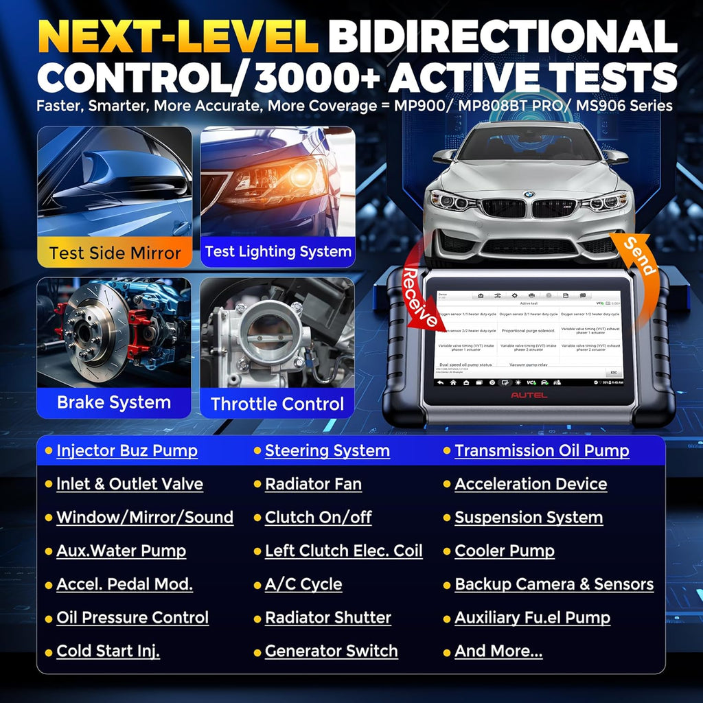 Autel Scanner MaxiCOM MK808BT PRO, 2026 Bidirectional Tool as MK900BT, Up Ver. of MK900 MaxiCheck MX900 MK808S MX808S, 3000+ Test, 28+ Service, All System Diagnostic, Injector Coding, FCA Android 11