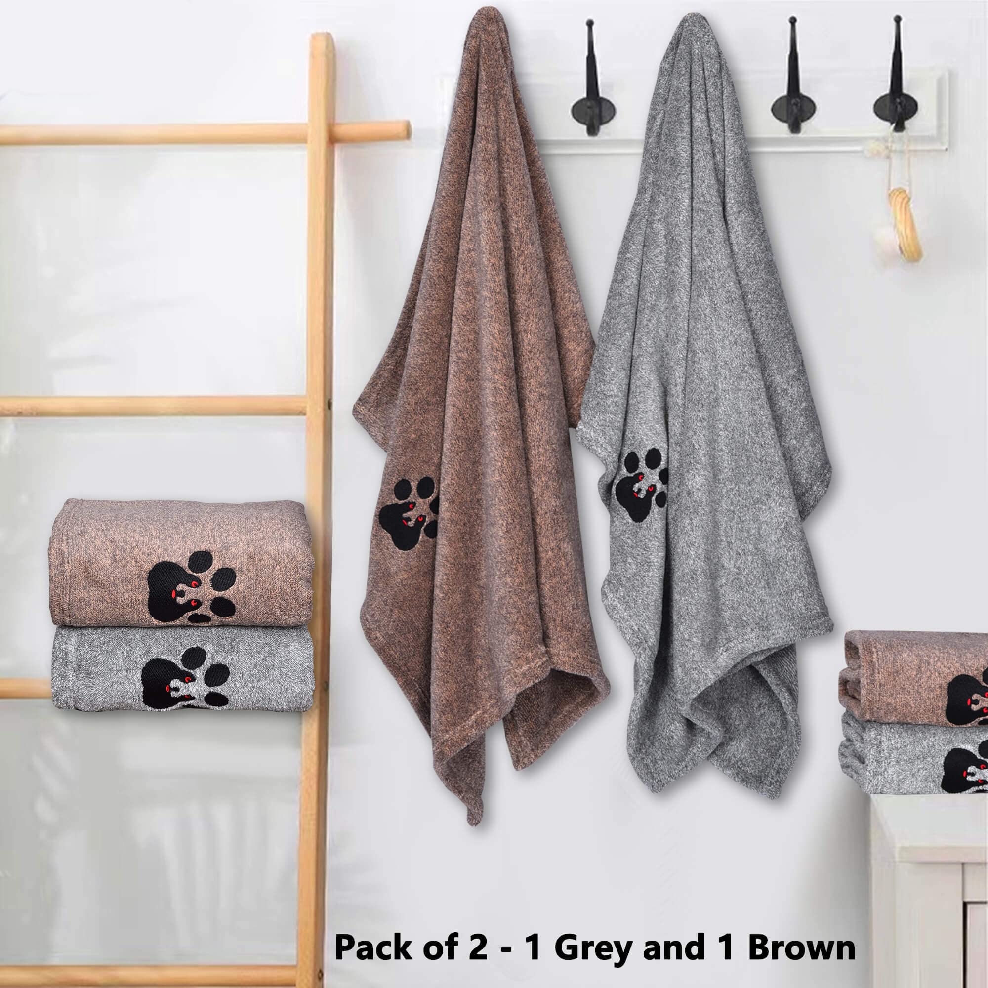 Dogvingpk Medium Dog Towel 4 Pack, Super Absorbent Soft Quick Drying Microfiber Pet Bath Towels for Medium & Small Dogs (M-36" * 28", 2Grey and 2Brown)