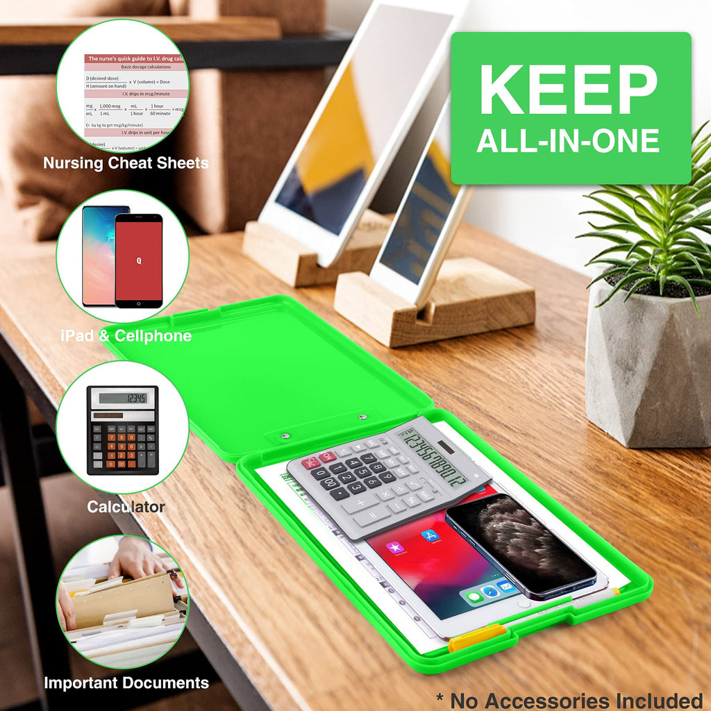 Sooez Clipboard with Storage, Plastic Storage Clipboards with Low Profile Clip, Nursing Clip Boards Foldable, Hanging Clipboard Case for Work, Teacher, Classroom Must Haves, Office School Supplies