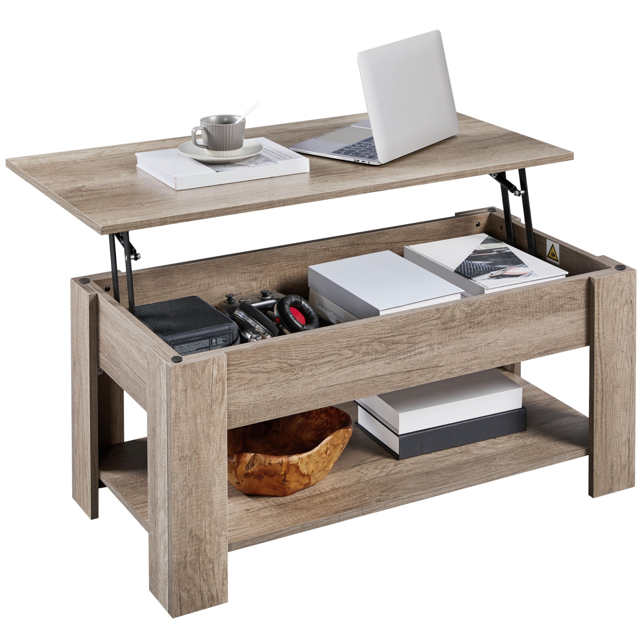Yaheetech Wooden Coffee Table, Lift Top Coffee Table with Large Hidden Storage Shelf, Lift Tabletop Dining Tables for Living Room, Home Small Space, 38.6in, Black