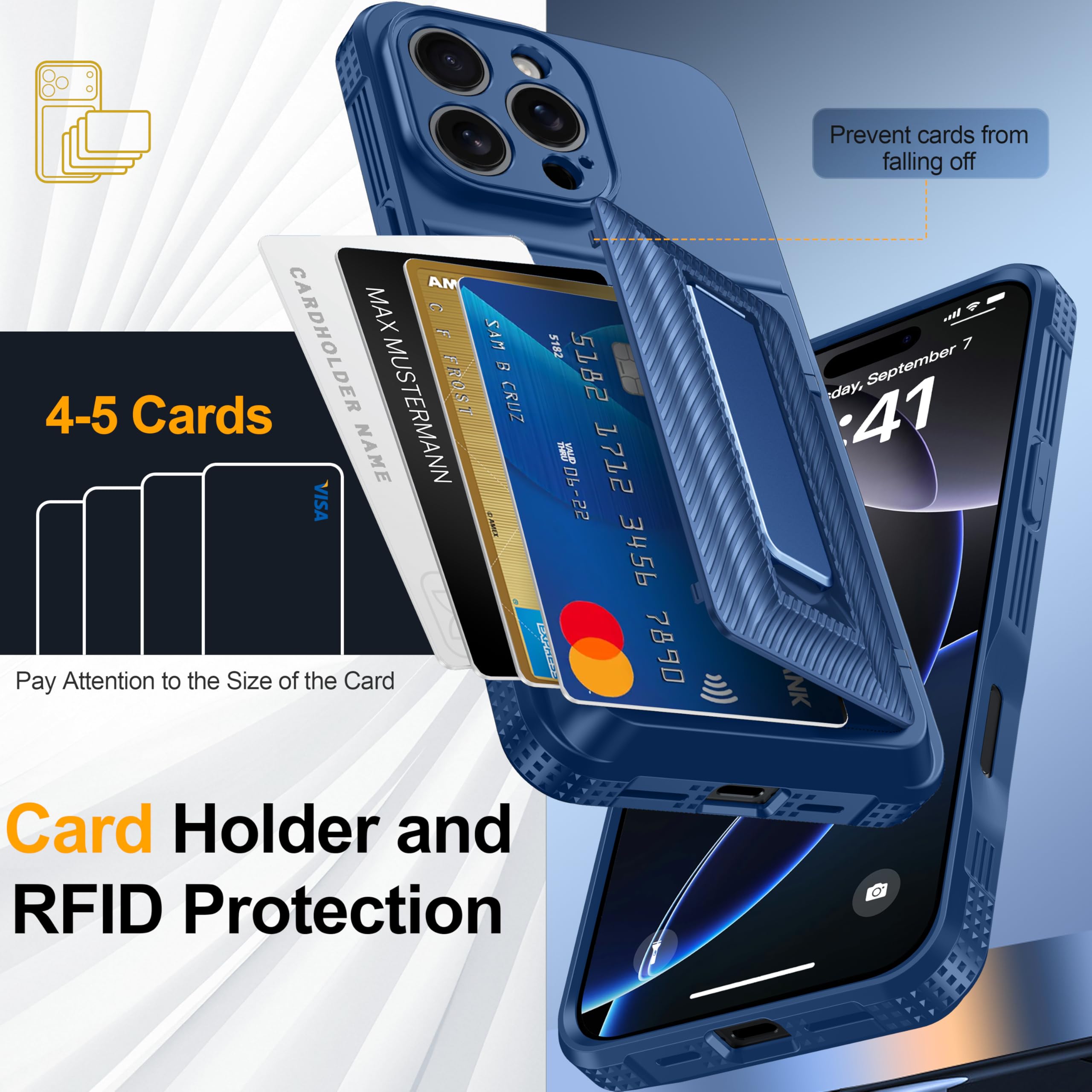 Oneagle Wallet for iPhone 16 Pro Max Case with Card Holder (4-5 Cards) [RFID Blocking] [Privacy Screen Protector] Full Camera Protection & Kickstand, 15FT Shockproof Phone Case for iPhone 16 Pro Max
