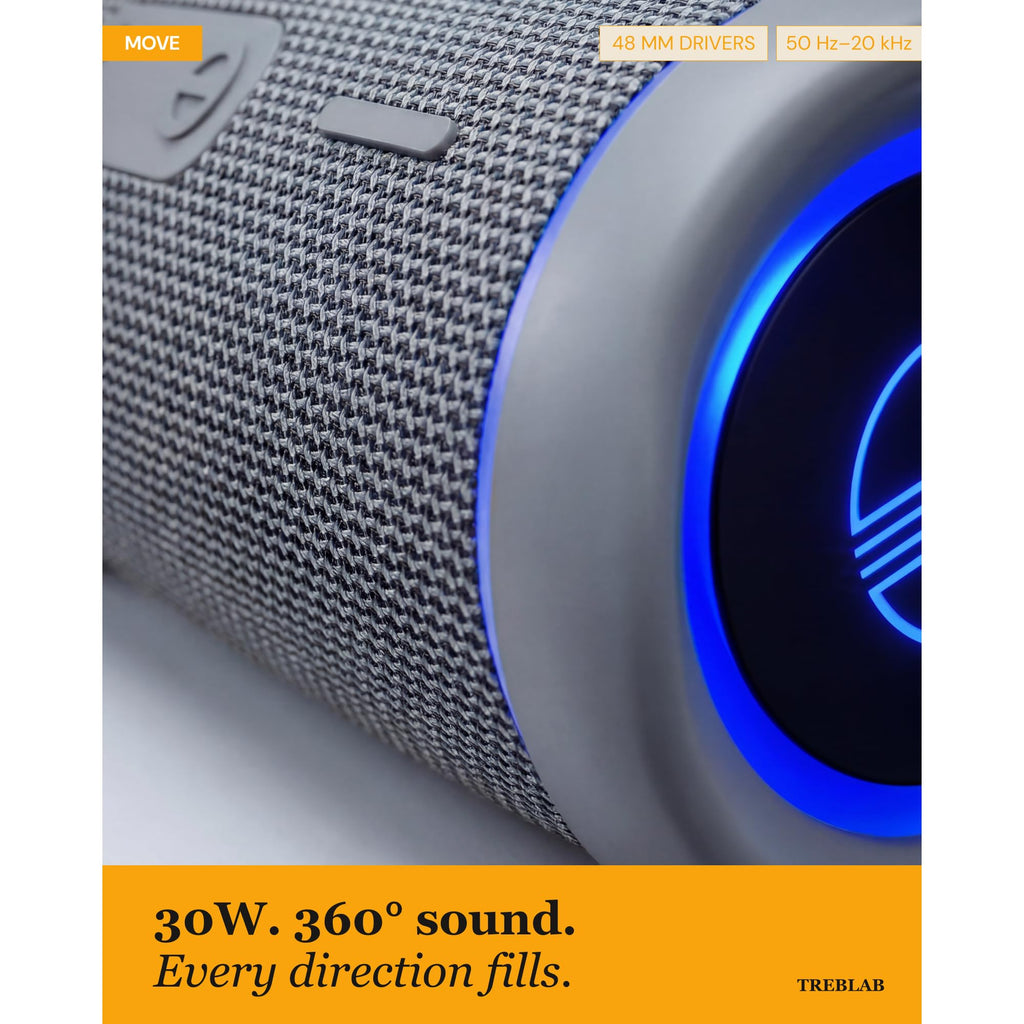 TREBLAB HD77 – Waterproof Bluetooth Speaker, 30W Loud 360° Sound, Deep Bass, IPX7, TWS Pairing, RGB Lights, 20H Battery, Portable Wireless Speaker for Outdoor, Beach, Camping, Party, Travel
