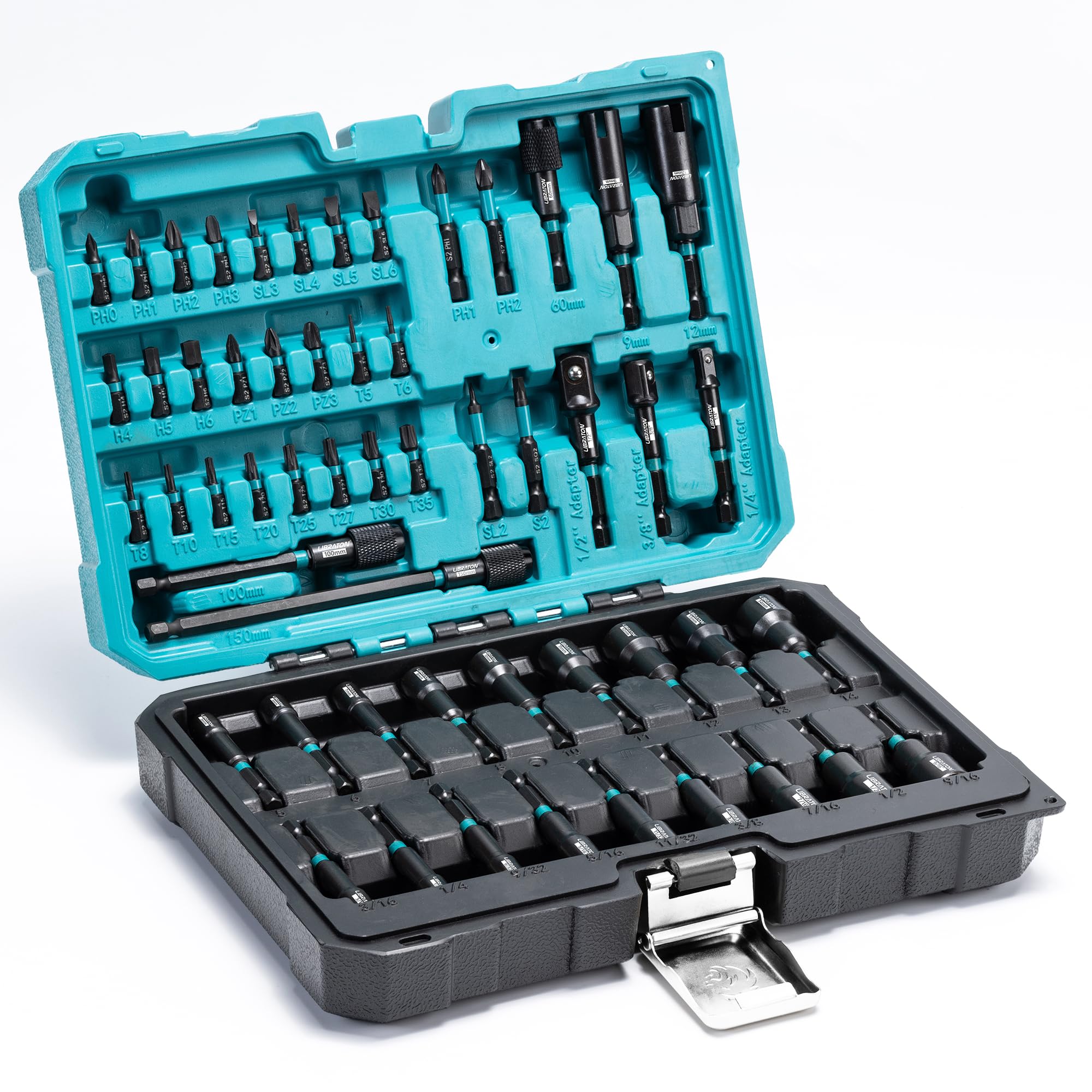 LIBRATON 24PCS Magnetic Nut Driver Set, Impact Drill Driver Bit Set 1/4", Metric and SAE Nut Drivers for Impact Drill, Impact Socket Adapters, Screwdriver Bits, Bit Holder, with Black Phosphating