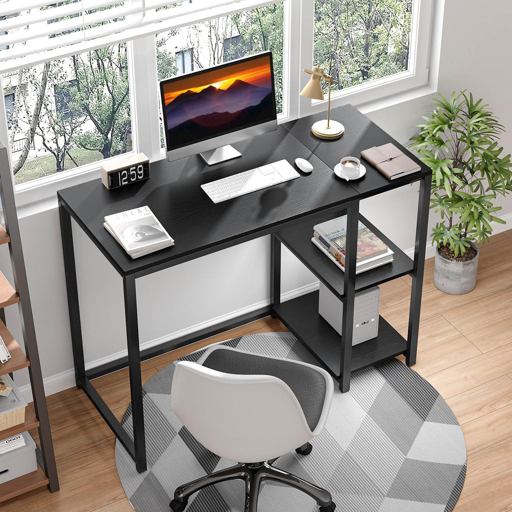 SINPAID 40 Inch Small Gaming Desk with Shelves for Small Spaces, Easy Assembly Study Desk, Sturdy Writing Desk for Bedroom & Home Office, Black