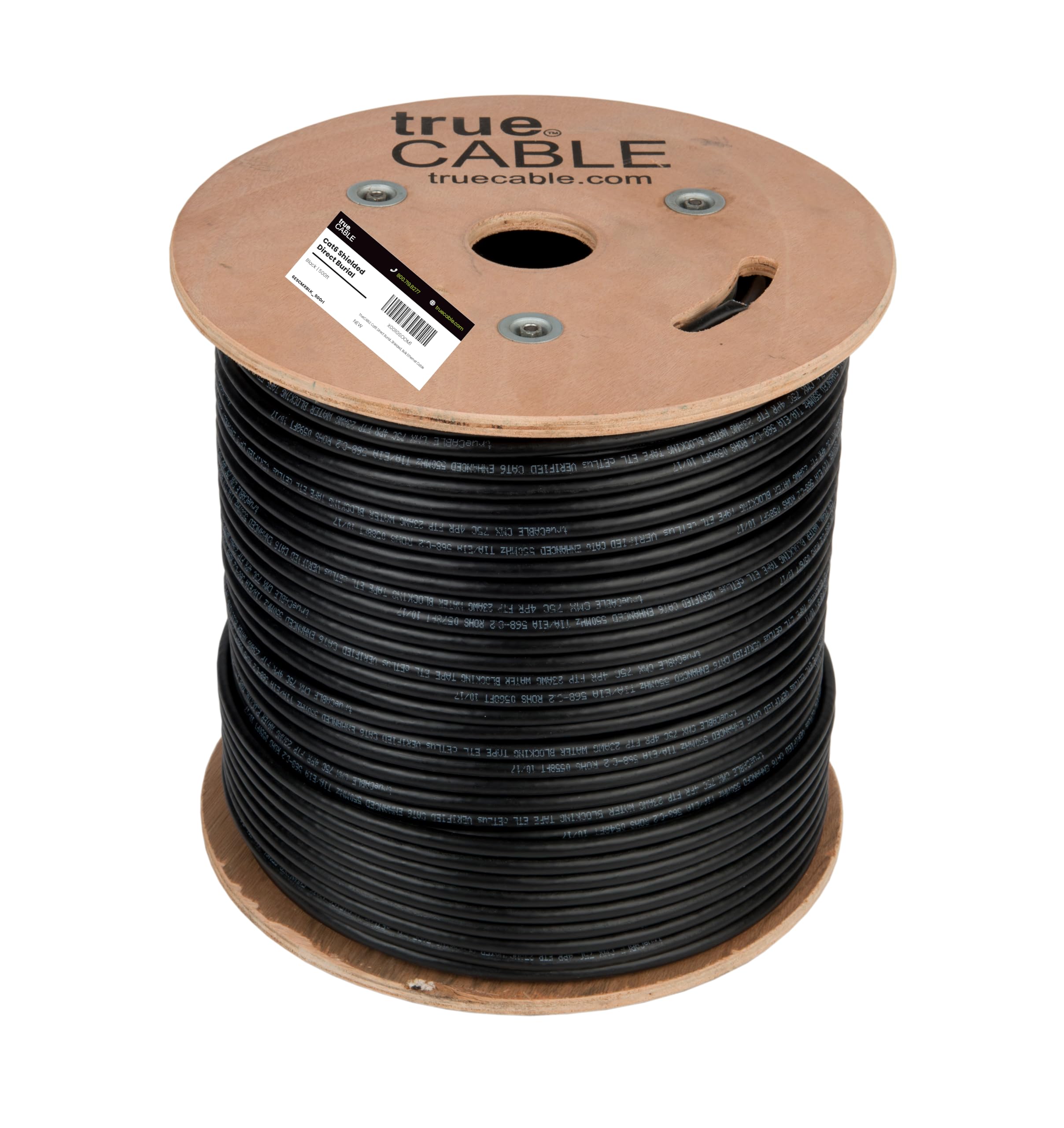 TRUE CABLE Cat6 Direct Burial Outdoor Bulk Ethernet Cable, Shielded F/UTP, 500ft, Brown, 23AWG Solid Bare Copper, Heavy Duty Outdoor, OSP Jacket, Waterproof, UV, 550MHz, PoE++ 100W (4PPoE)