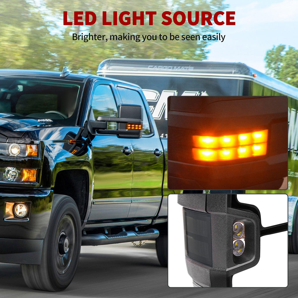 YITAMOTOR Towing Mirrors Compatible with 07-13 Silverado 1500 2500 3500 Tahoe Suburban Avalanche GMC Sierra Yukon Cadillac LED Turn Signal Light Power Heated Manual Telescoping Folding