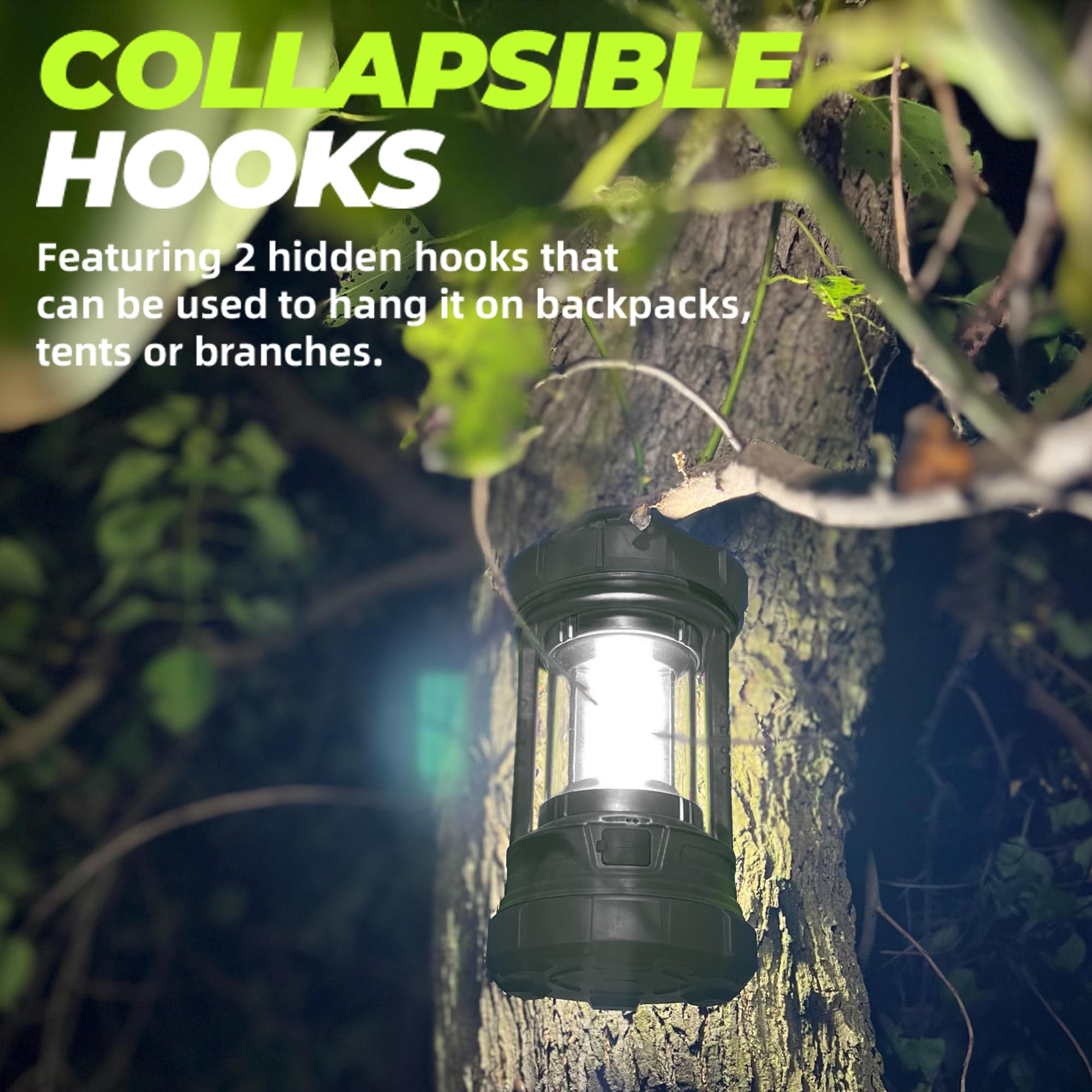 Favourlite Rechargeable Camping Lantern, 3000LM 360° LED Light for Power Outages, 4400mAh with USB-C Emergency Phone Charging, 5 Modes, Water-Resistant Tent Light with Hanging Hooks