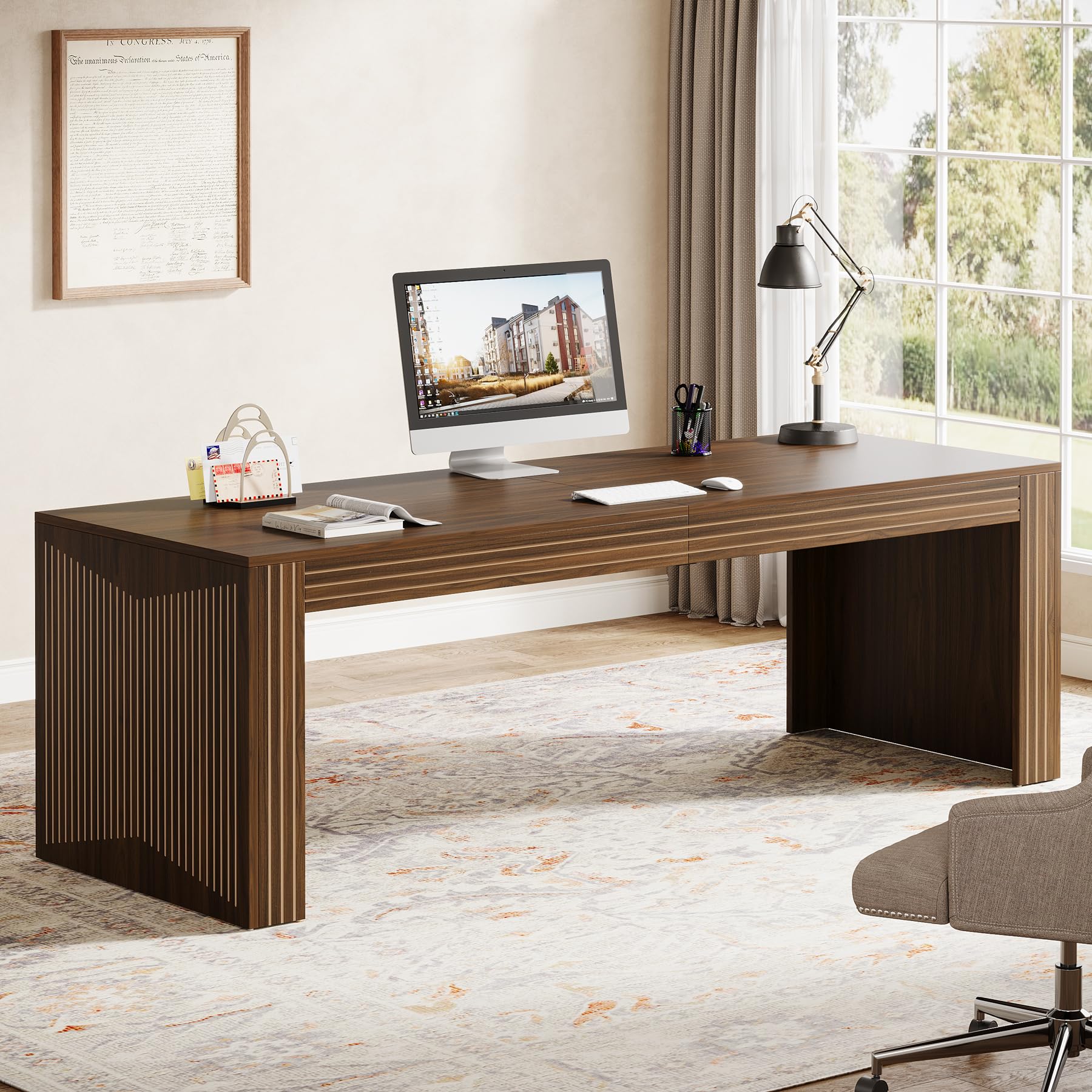 Tribesigns 79-Inch Extra Long Desk, Two Person Double Desk for Home Office, Wooden Long Computer Desk Writing Table for Office, Coffee Brown