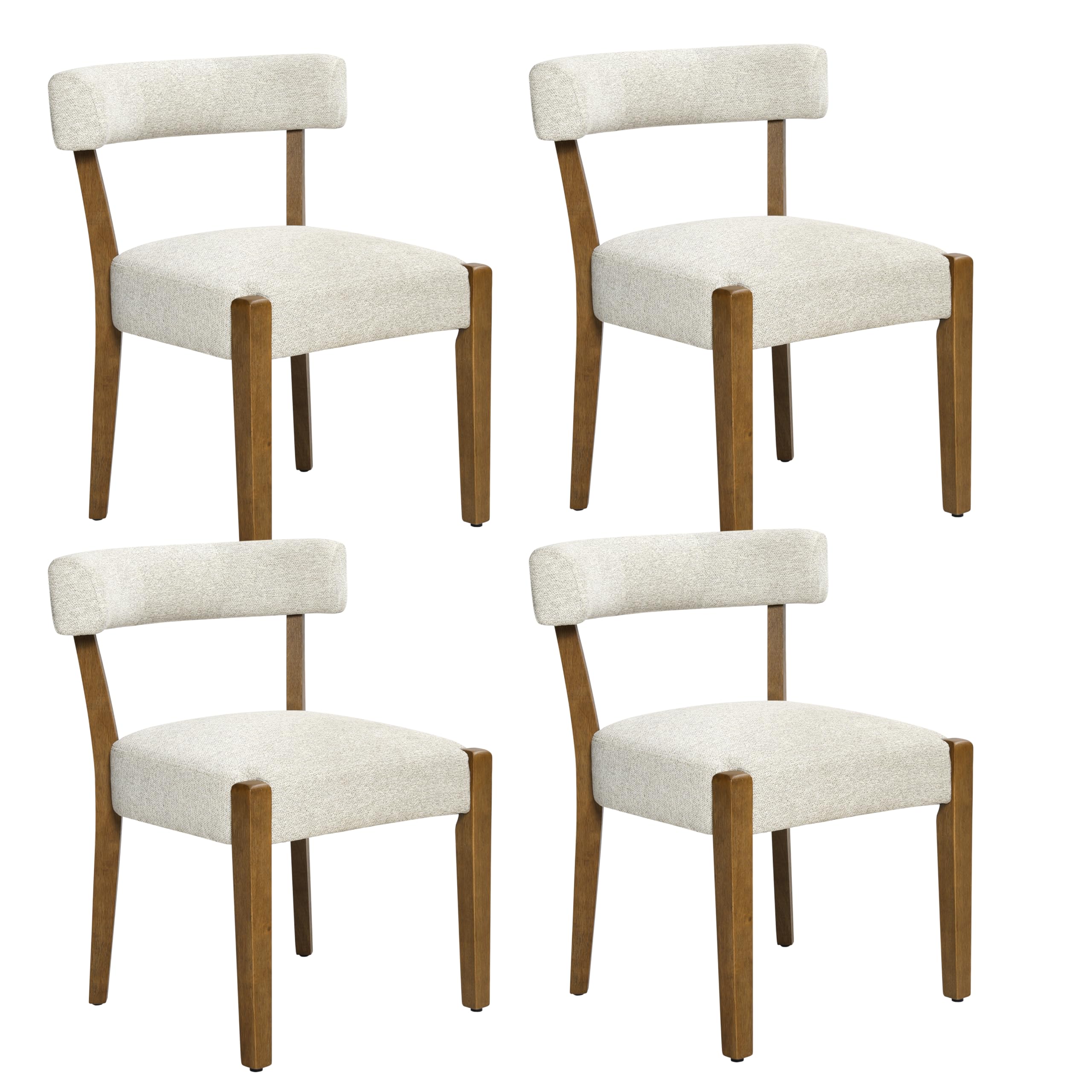 RNKSFX Upholstered Dining Chairs Set of 2, Walnut Wooden Kitchen & Dining Room Chairs, Mid Century Modern Fabric Farmhouse Dining Chairs Oversized Sturdy Rounded Chairs Curved Back, Beige Fabric