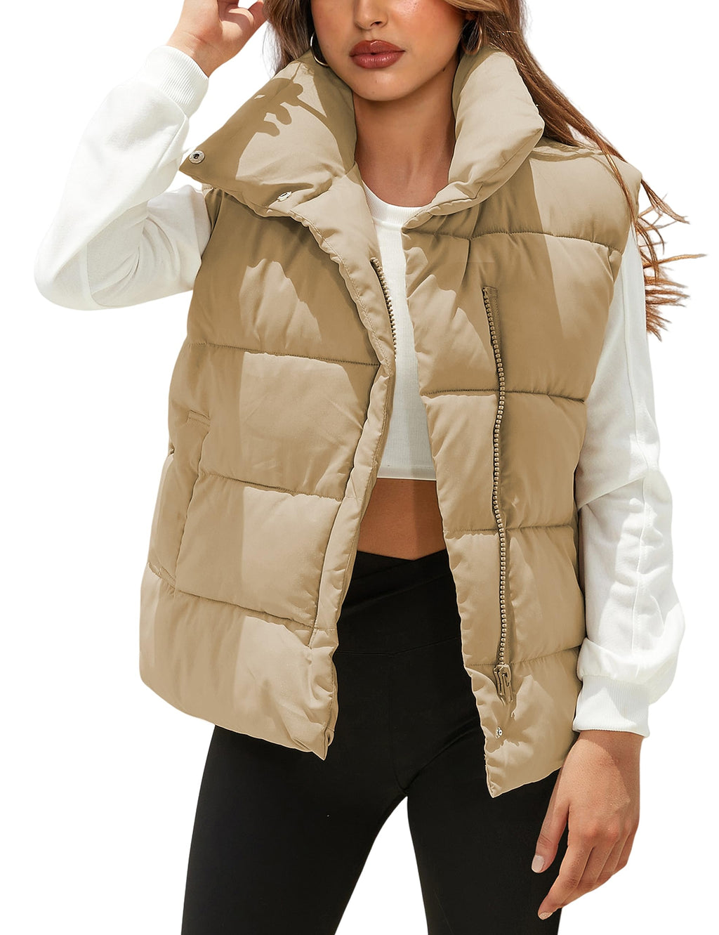 Himosyber Womens Puffer Vest Sleeveless Casual Loose Winter Warm Lightweight Stand Collar Down Jacket Coats